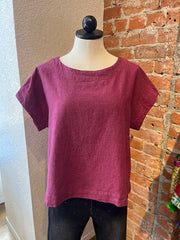 Camisa holgada de corte henley de lino y algodón con manga 3/4