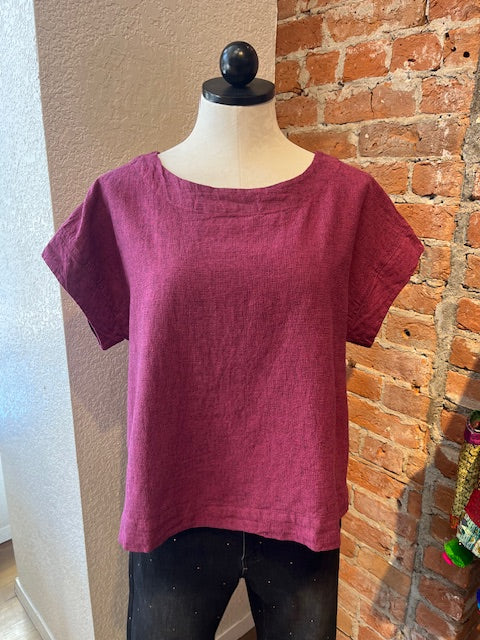 Camisa holgada de corte henley de lino y algodón con manga 3/4
