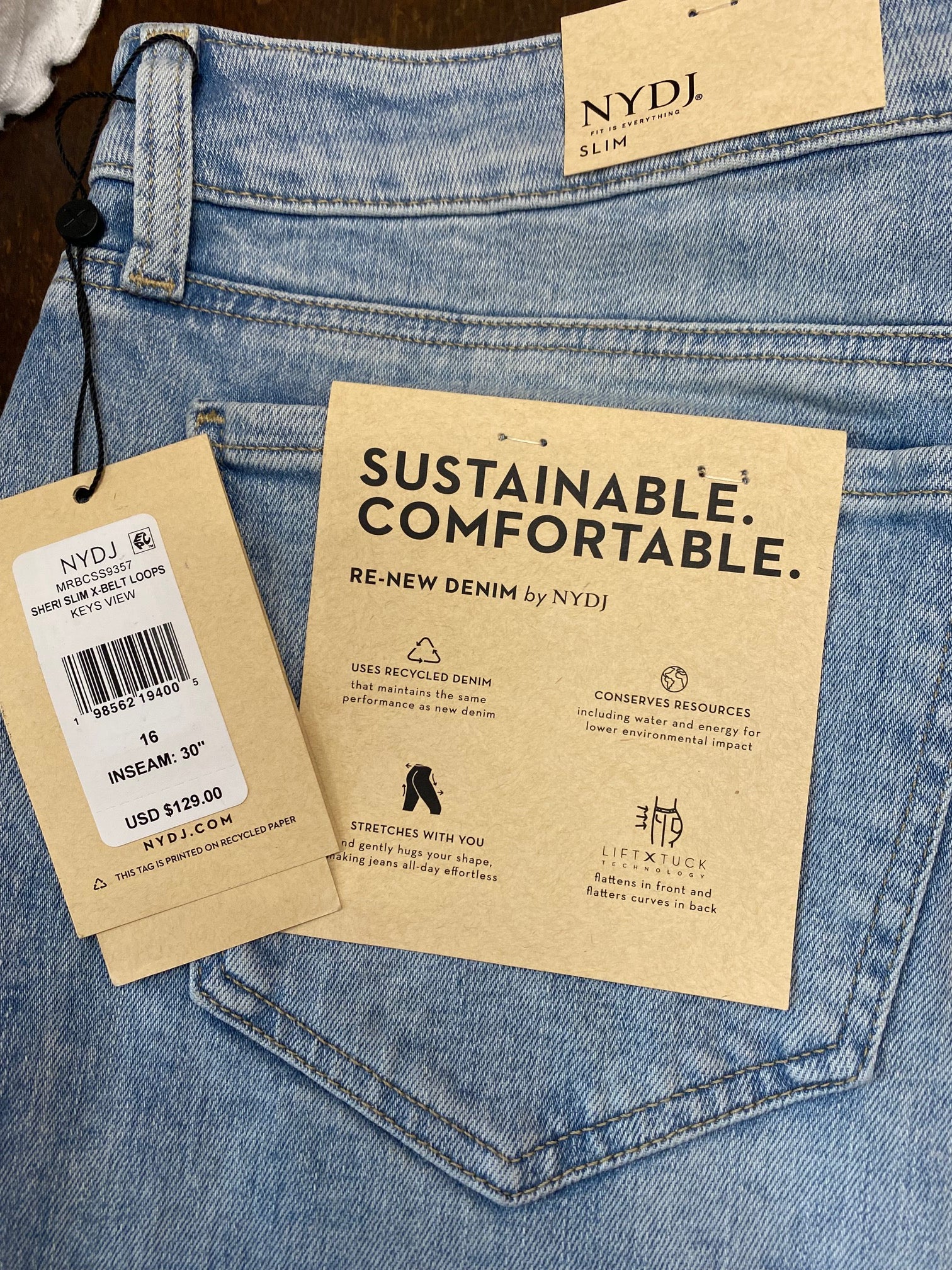 NYDJ Sheri slim jeans, Keys View wash X-belt loops