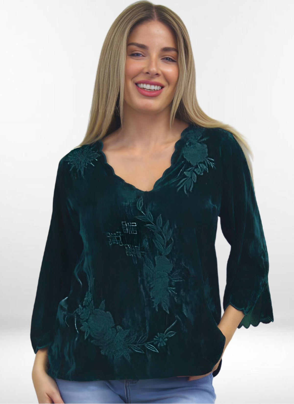 Kyla Seo Kiora shirt, velvet v-neck Emerald
