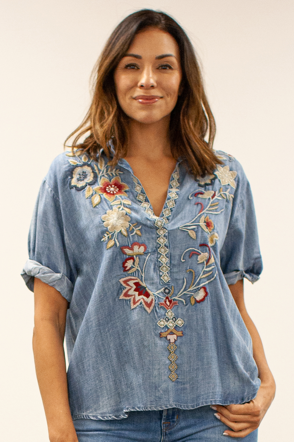 Kyla Seo Tonia shirt, embroidered tencel