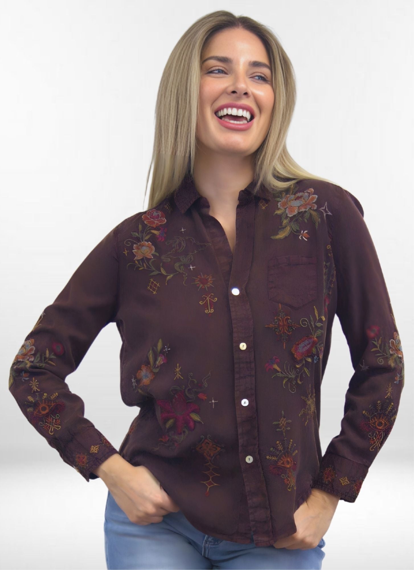 Kyla Seo Amara shirt, multi-color embroidered