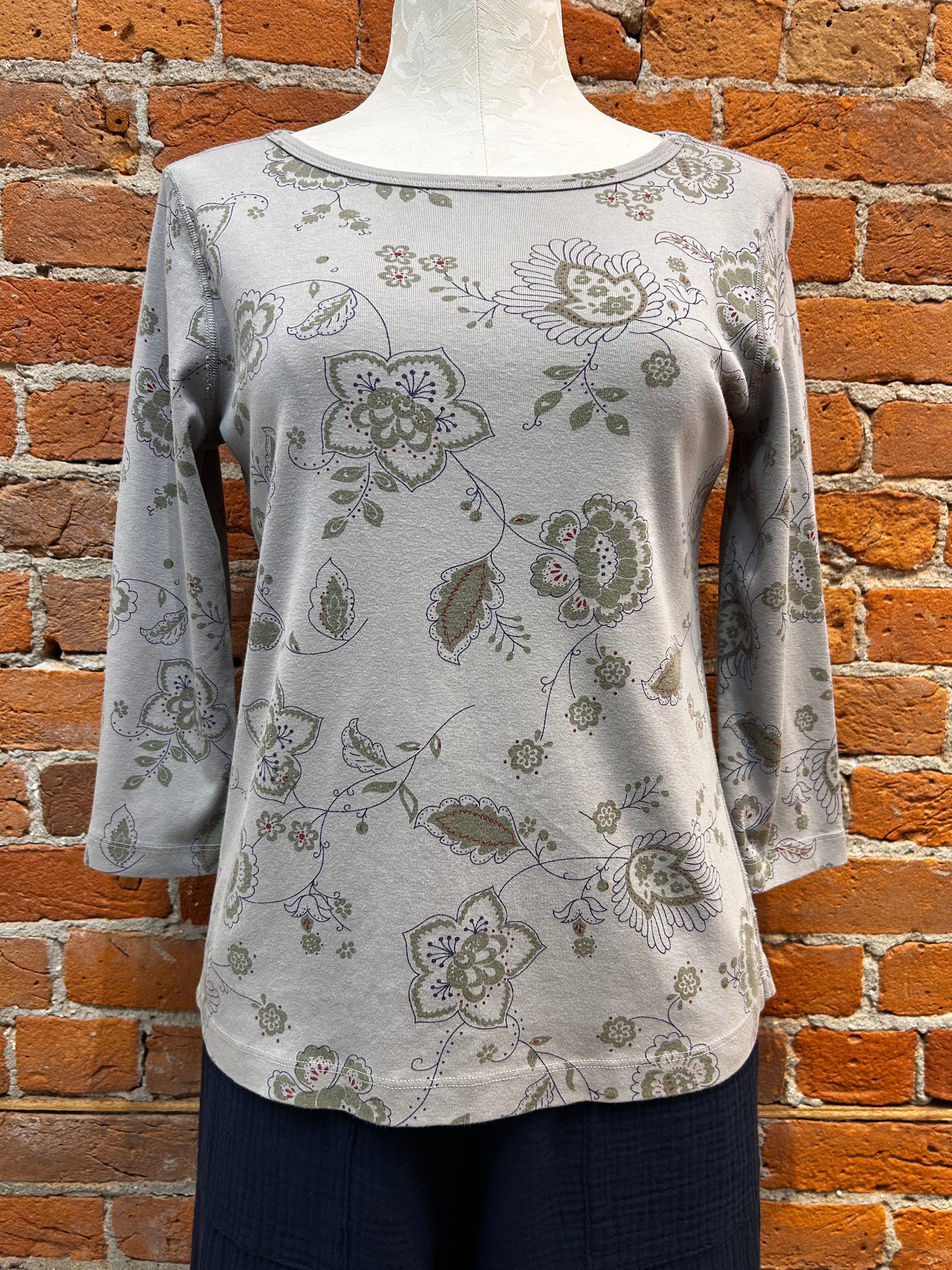 Prairie Cotton t-shirt 219, boatneck 3/4-sleeve (2 colors/prints)