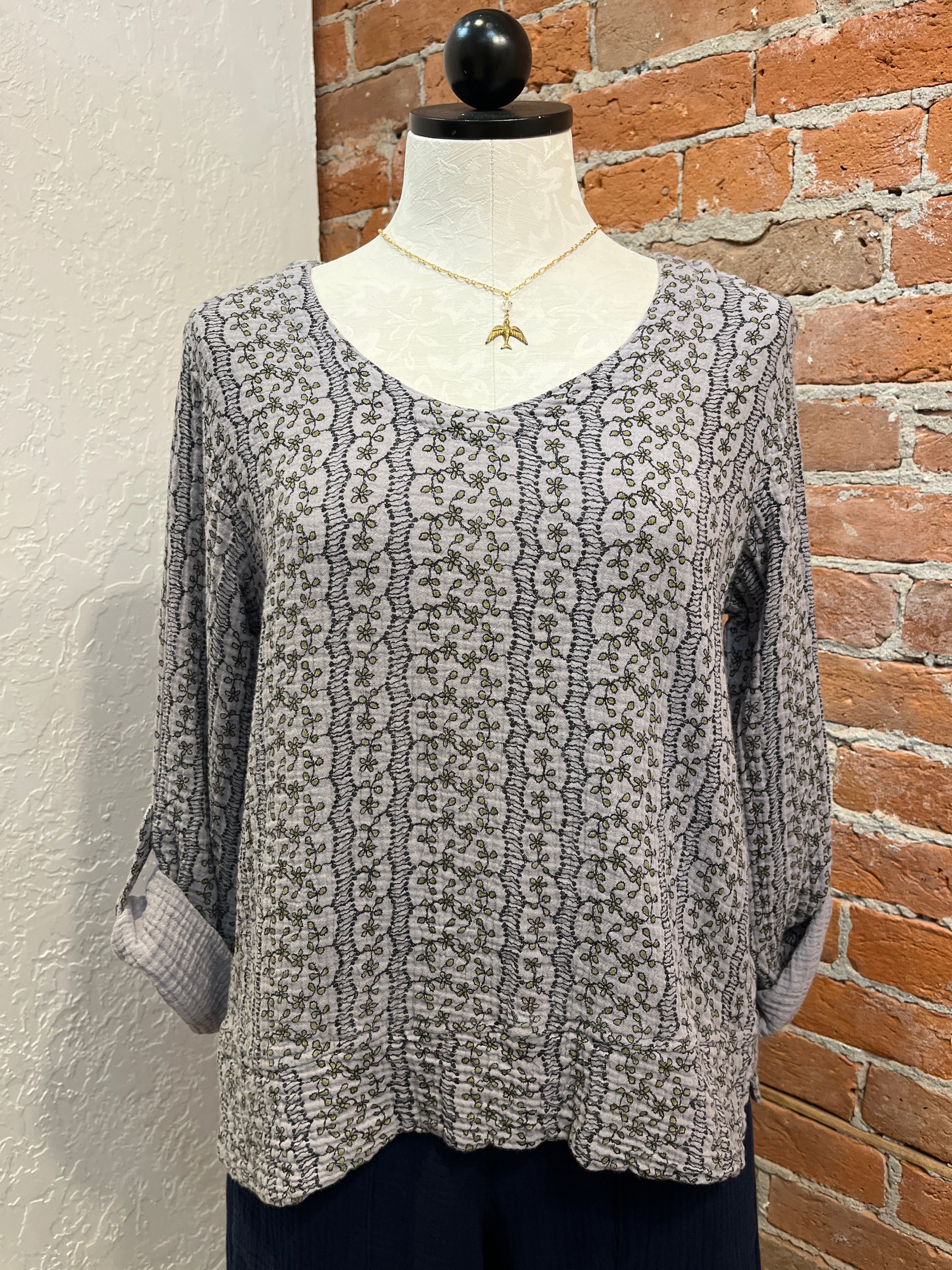 CMC shirt 5620, cotton gauze ivory print