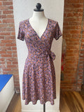 Salaam Tayler dress, short sleeve purple floral print