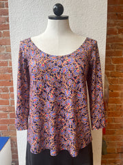 Salaam Cora shirt, 3/4 sleeve purple floral print