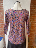 Salaam Cora shirt, 3/4 sleeve purple floral print