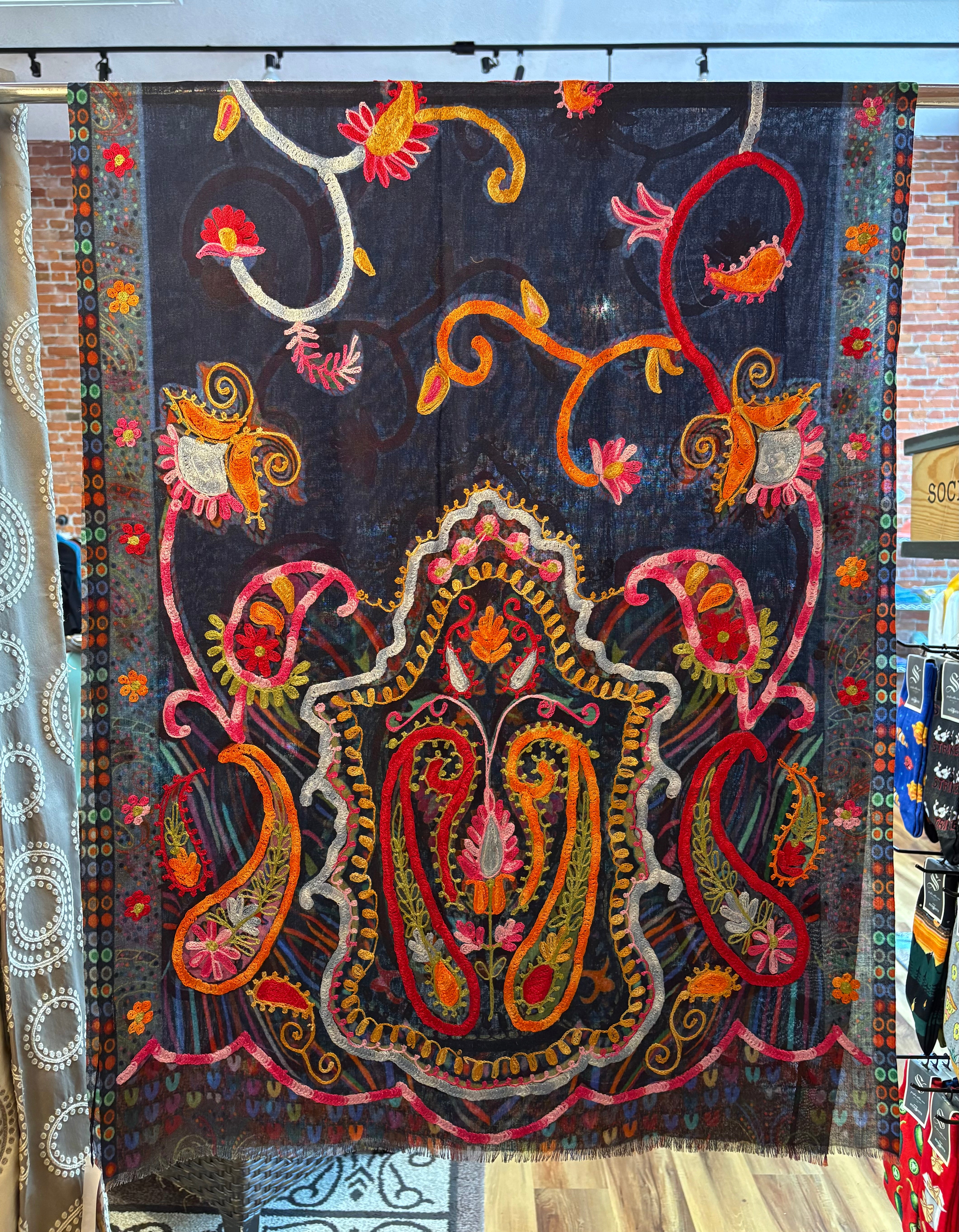 ANU embroidered Stained Glass shawl, wool