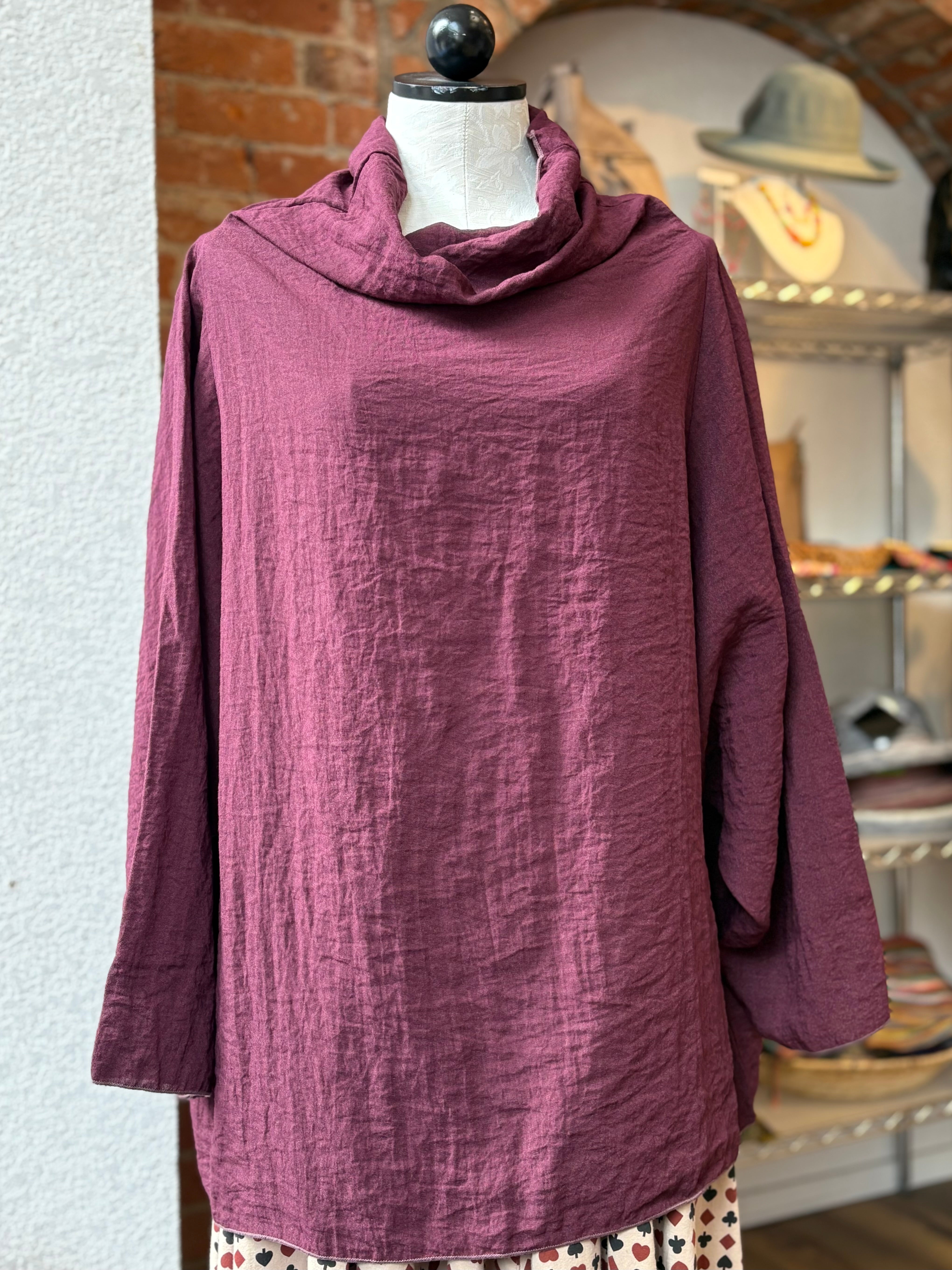 Camisa holgada de corte henley de lino y algodón con manga 3/4