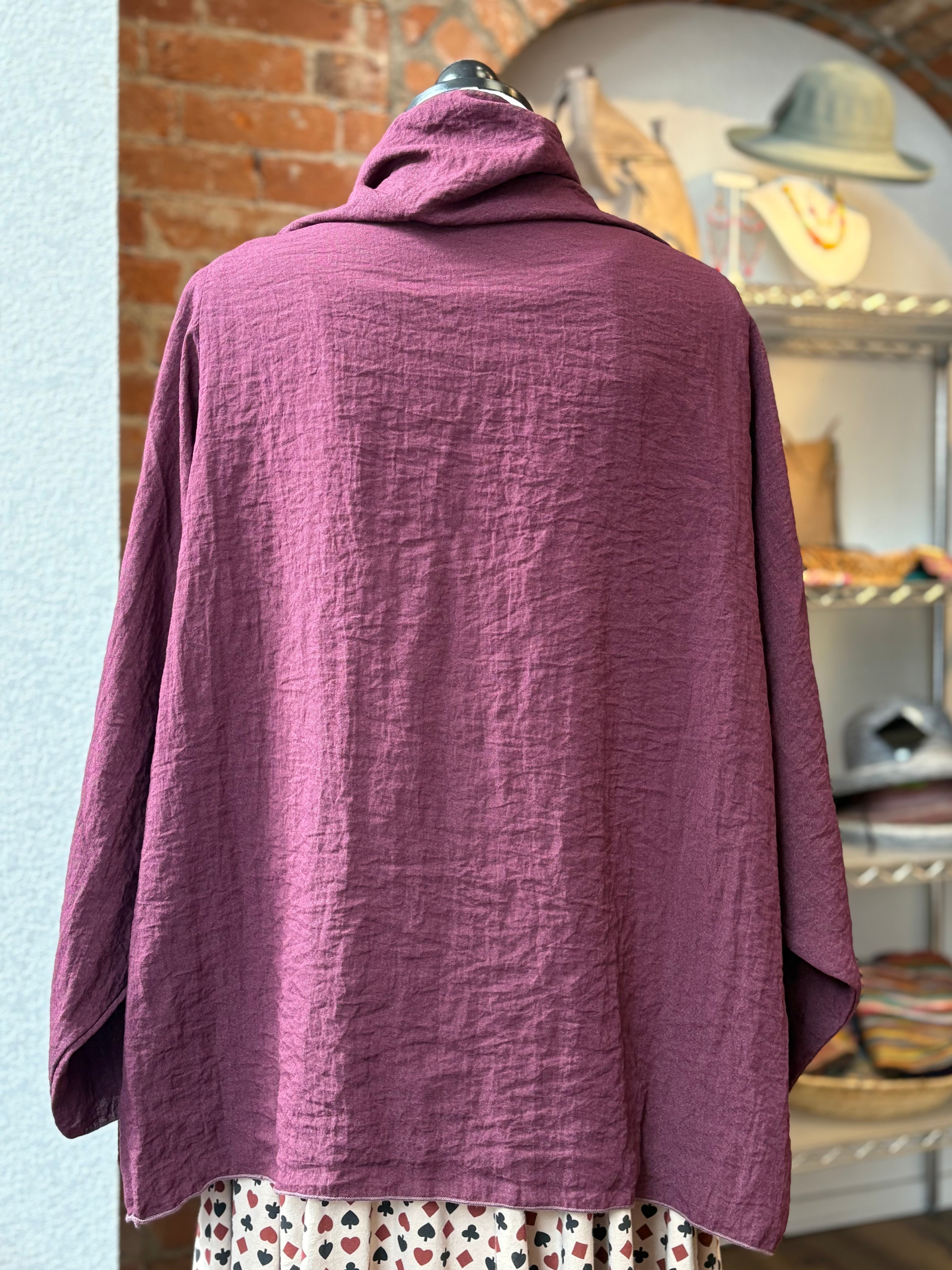 Camisa holgada de corte henley de lino y algodón con manga 3/4