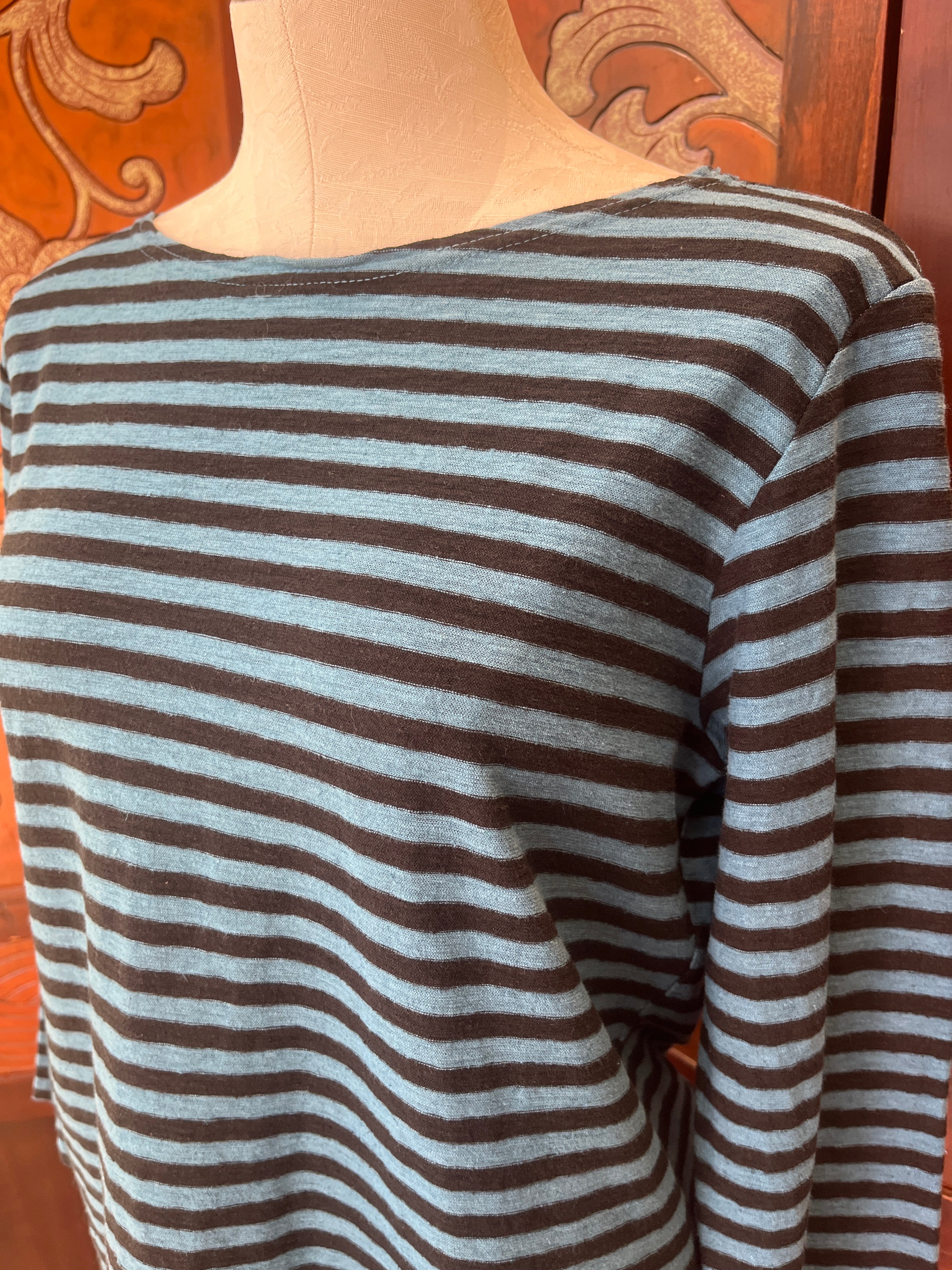 Cut Loose t-shirt, black stripe 3/4 sleeve boatneck Peacock and Iron