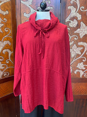Camisa holgada de corte henley de lino y algodón con manga 3/4