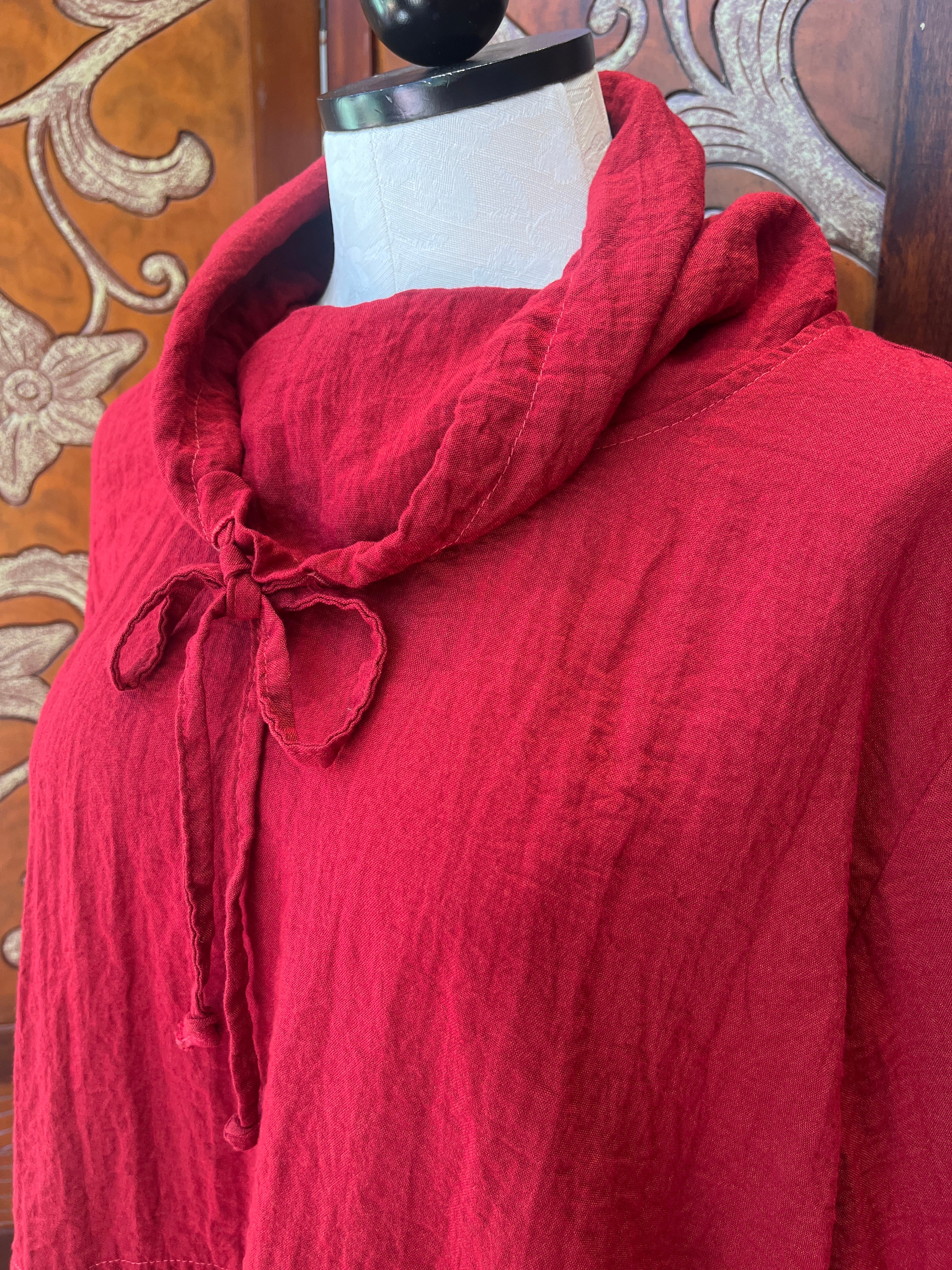 Camisa holgada de corte henley de lino y algodón con manga 3/4