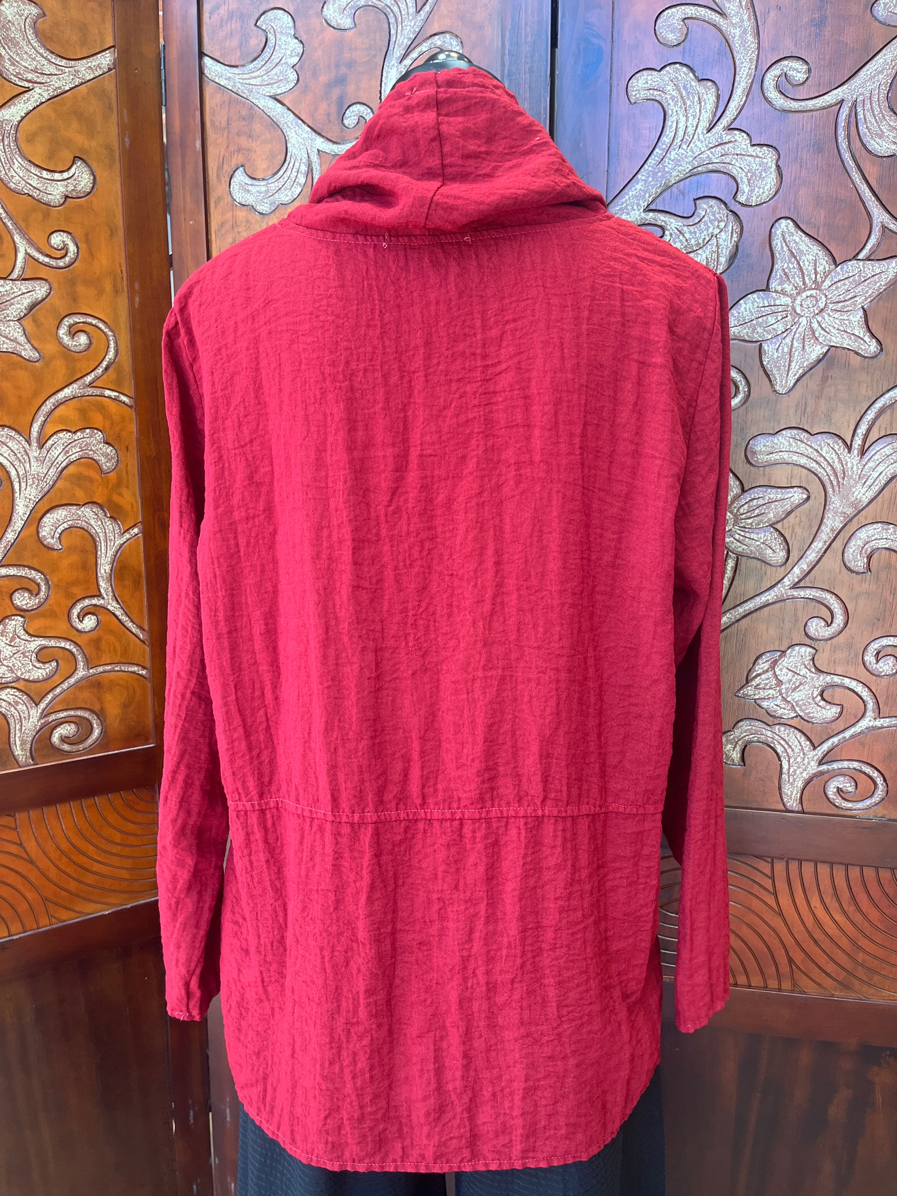 Camisa holgada de corte henley de lino y algodón con manga 3/4