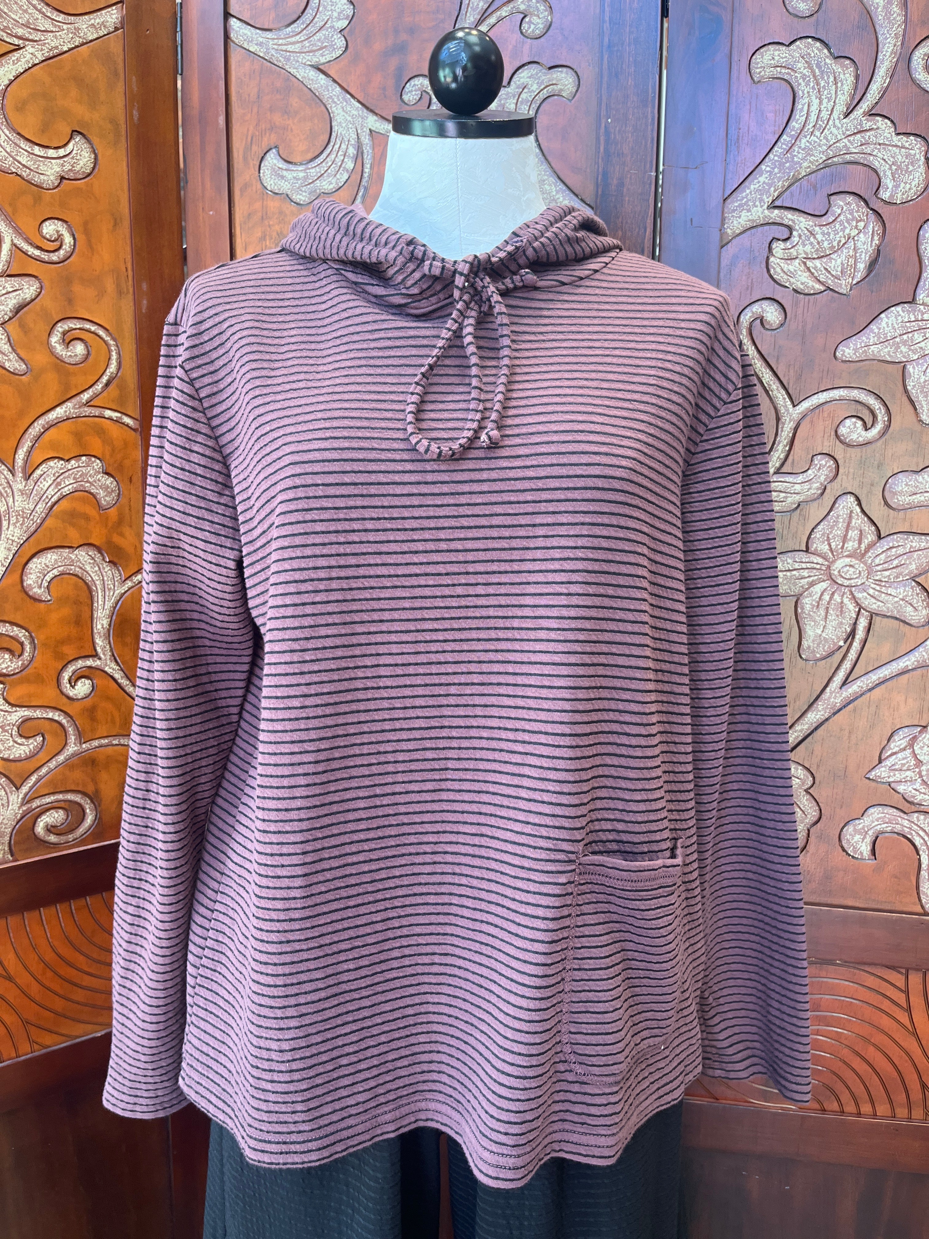 Cut Loose hoodie, double-cloth stripe Cinnabark and Etan