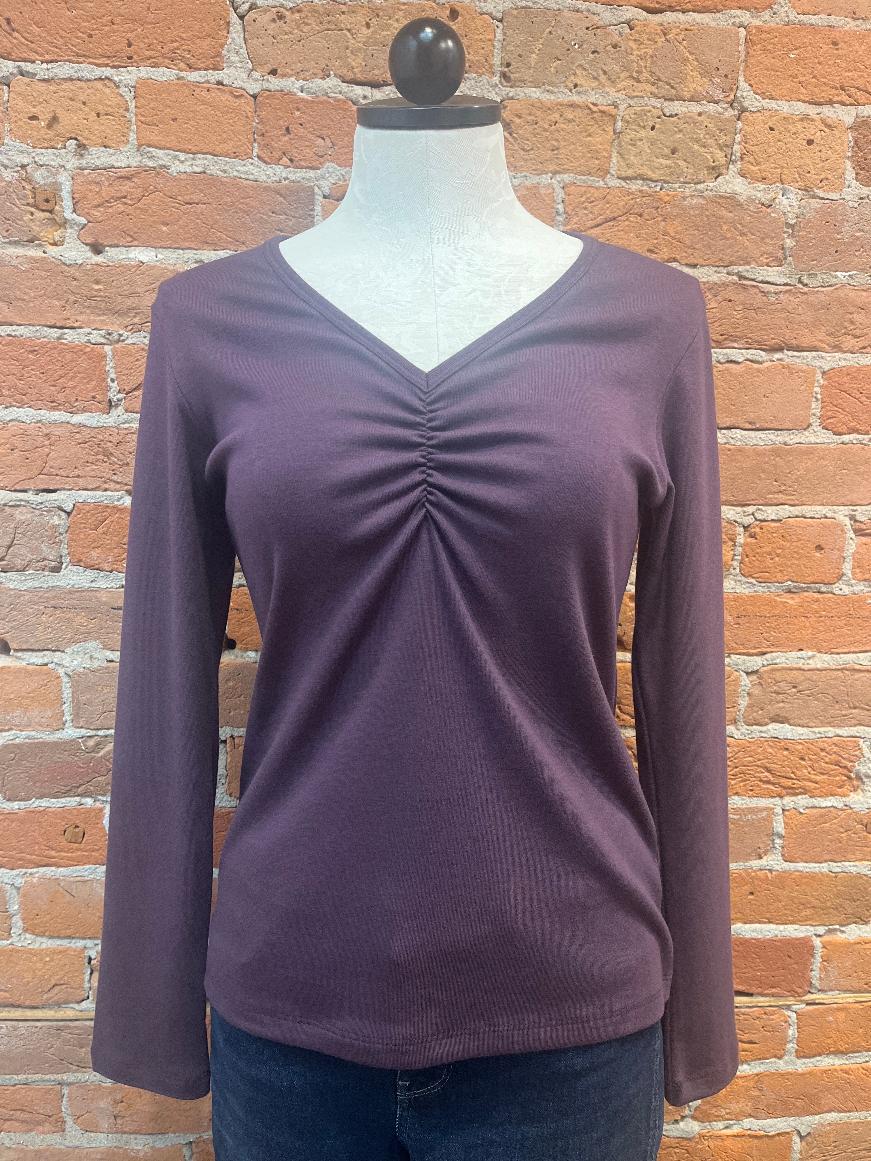 Necessitees t-shirt, shirred v-neck long-sleeve