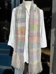 Natalie Reid scarf, wide hand-woven fiber art SALE