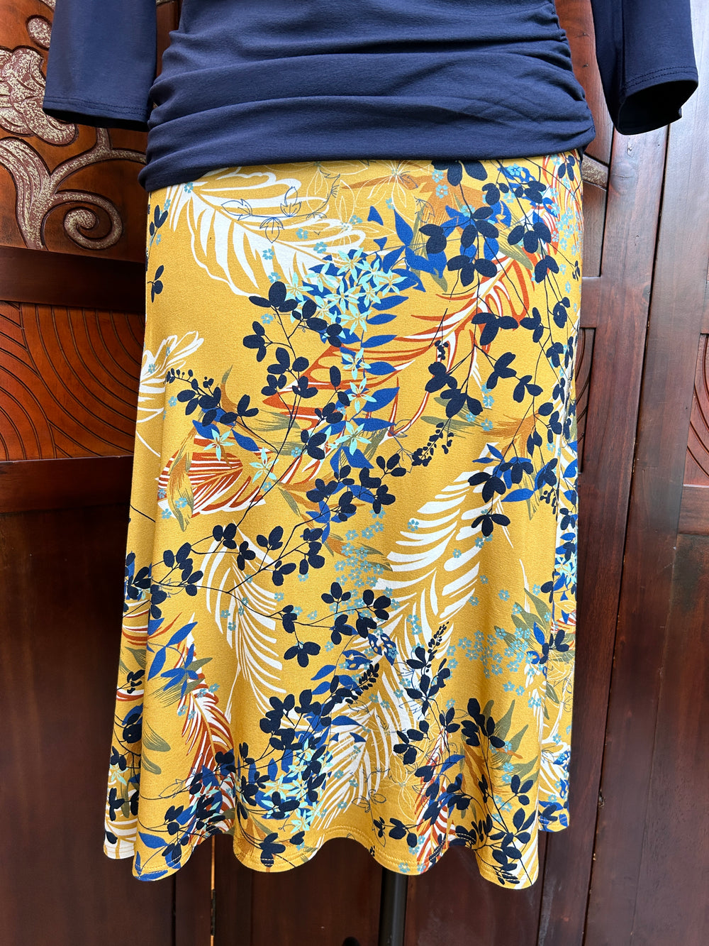 Salaam Angela skirt, gold floral print