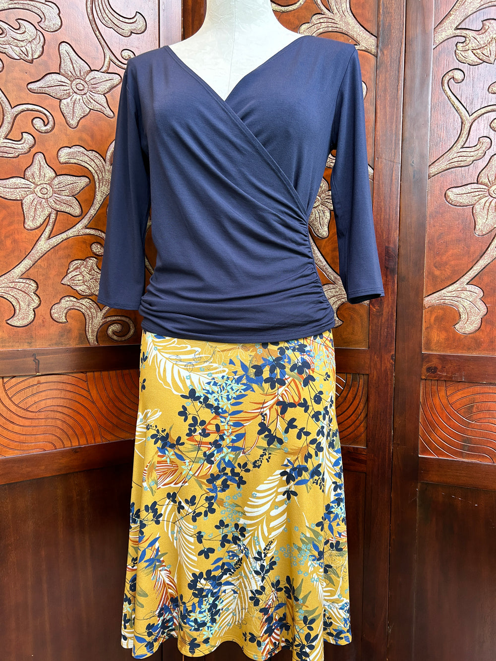 Salaam Angela skirt, gold floral print