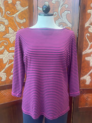 CMC t-shirt 3372, cotton stripe boat neck Razzleberry