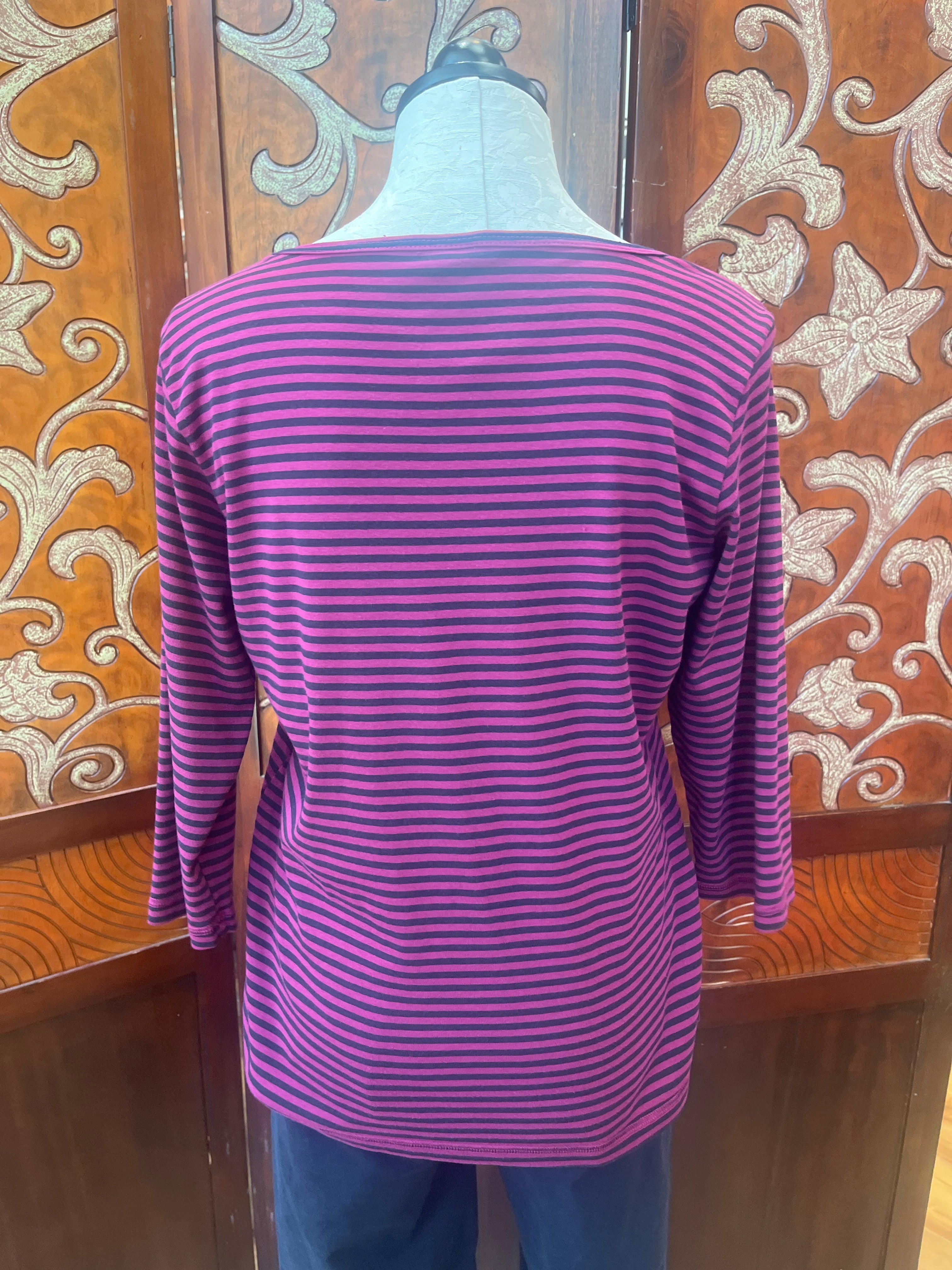CMC t-shirt 3372, cotton stripe boat neck Razzleberry