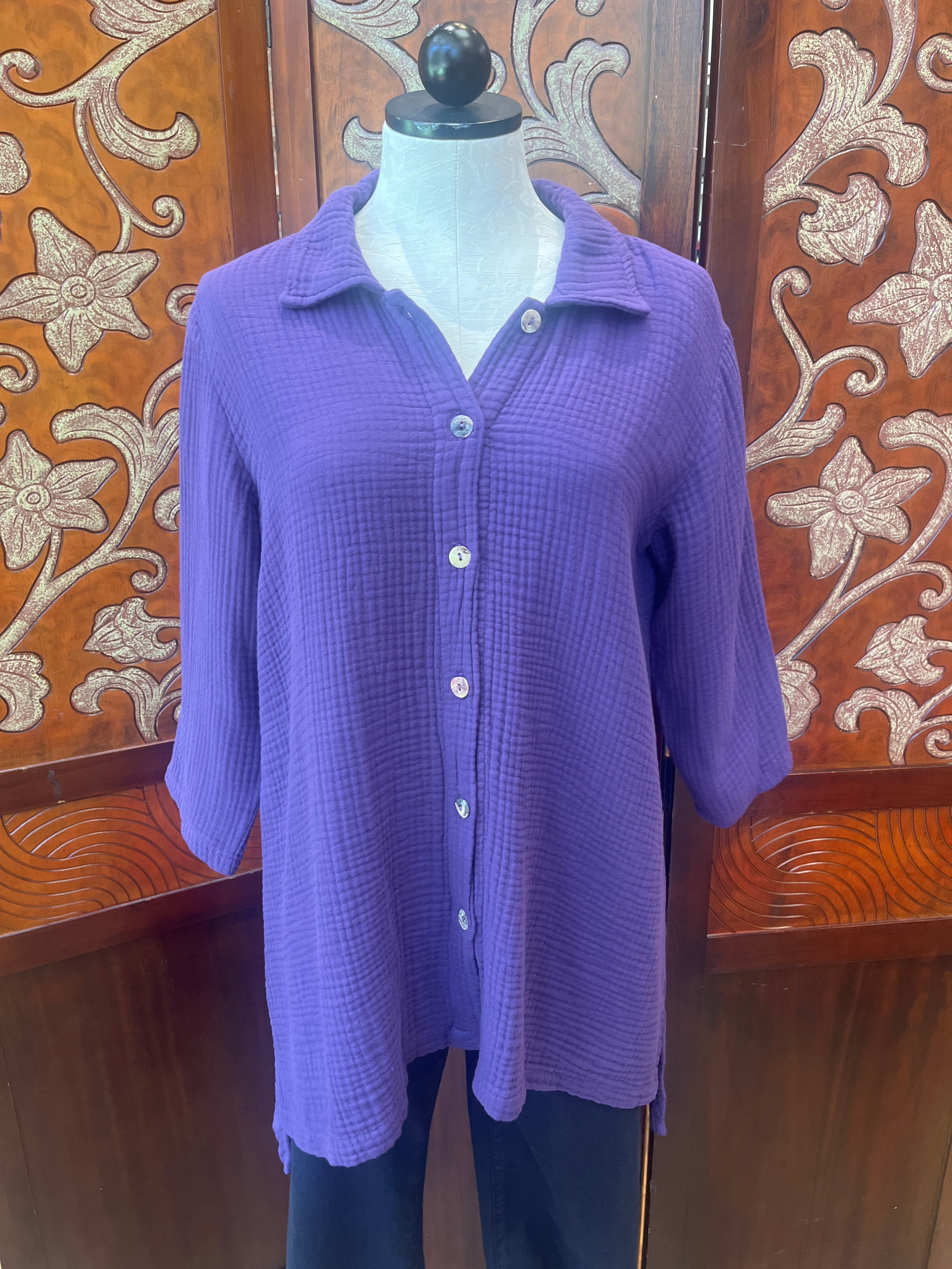 CMC shirt 5680, 3-layer cotton gauze button front