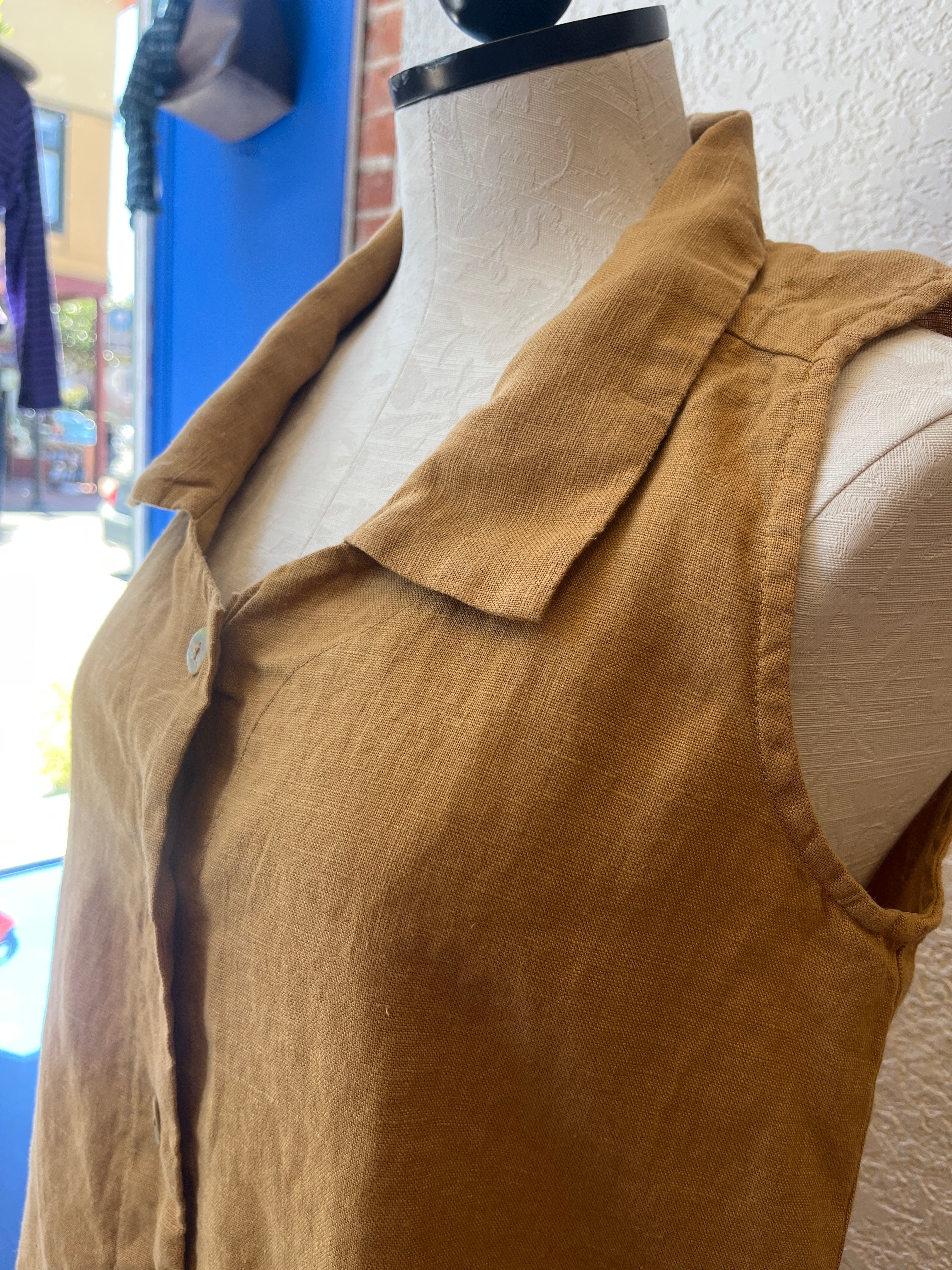 Camisa holgada de corte henley de lino y algodón con manga 3/4