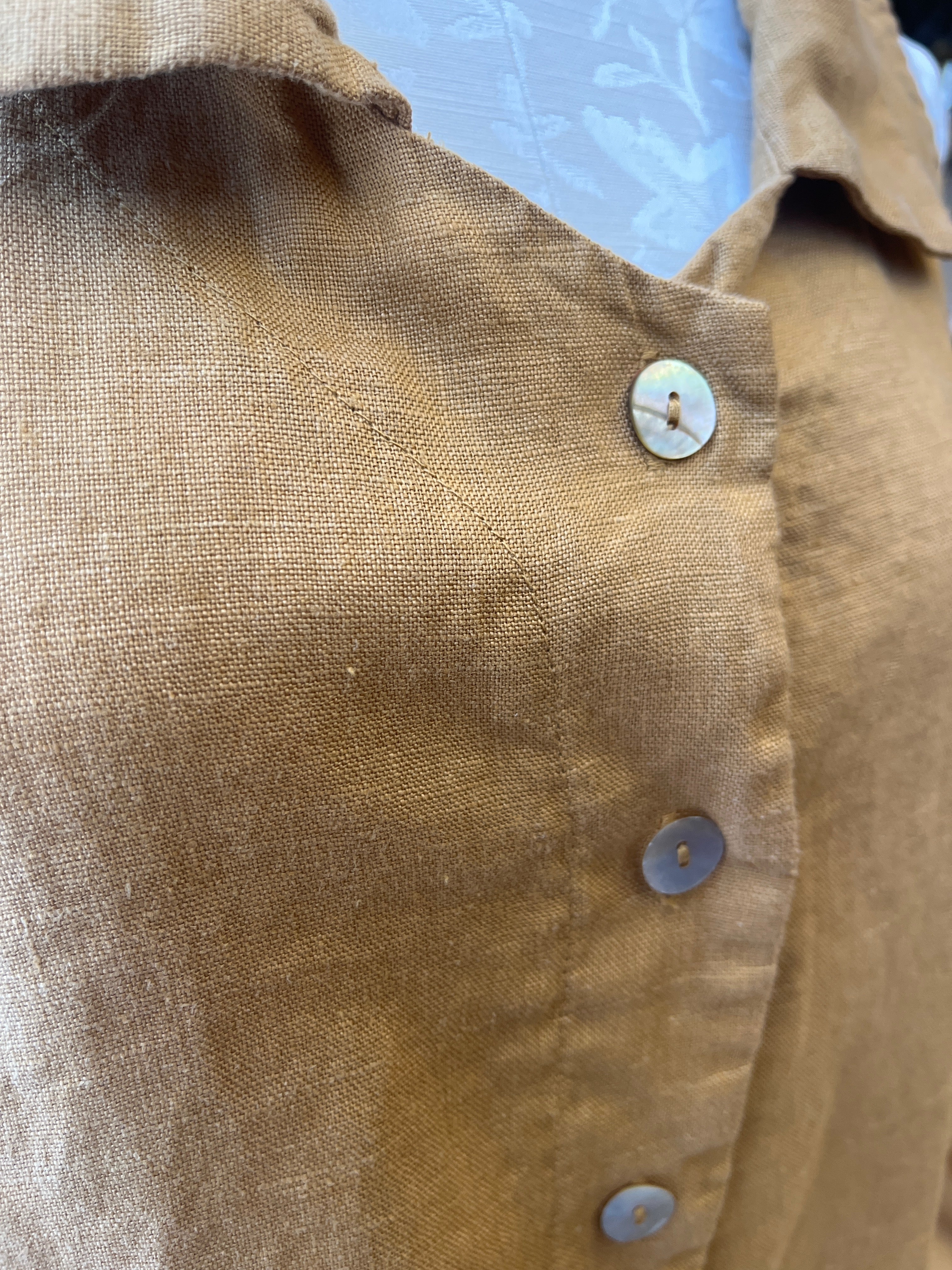 Camisa holgada de corte henley de lino y algodón con manga 3/4