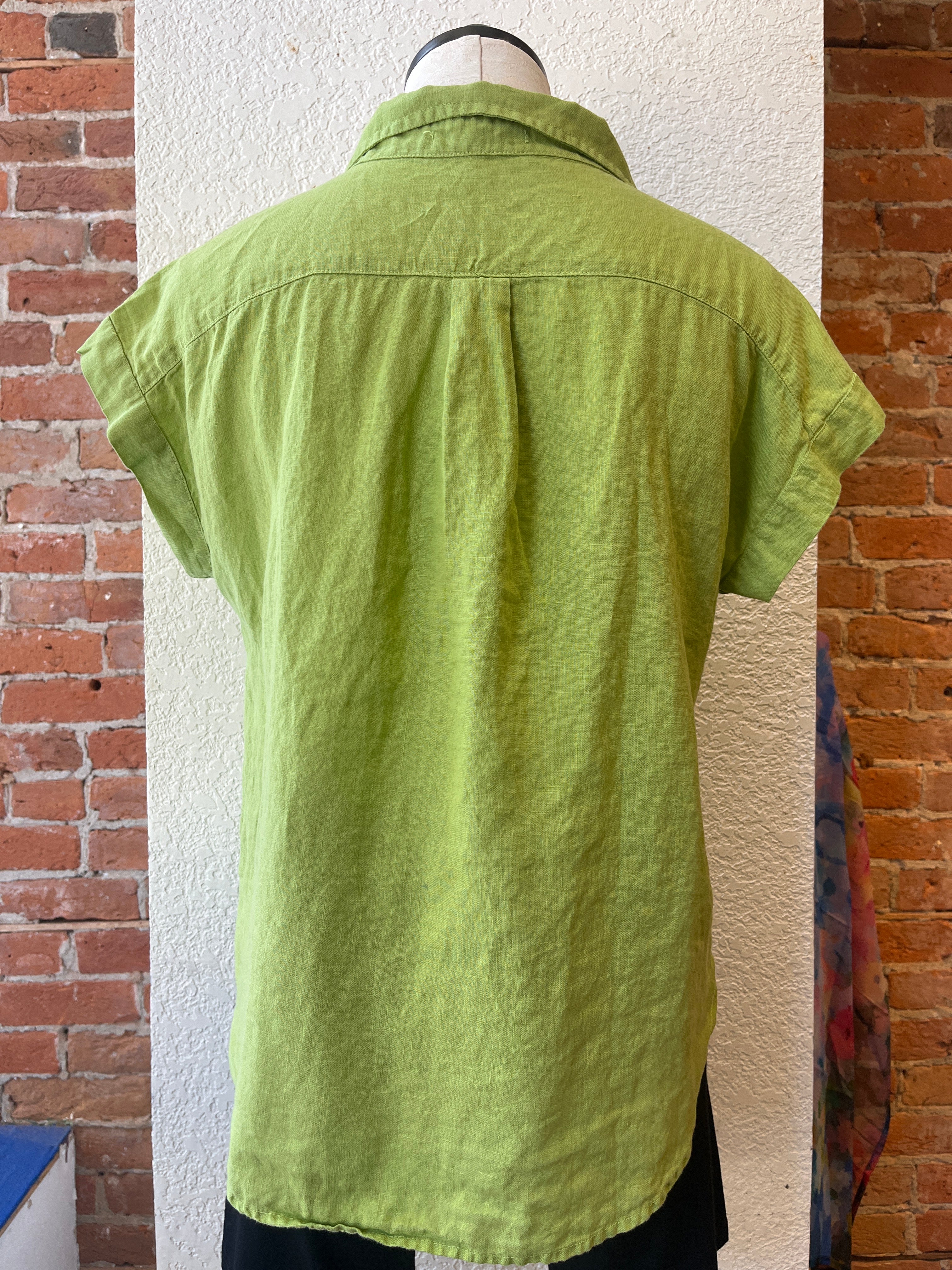 Camisa holgada de corte henley de lino y algodón con manga 3/4