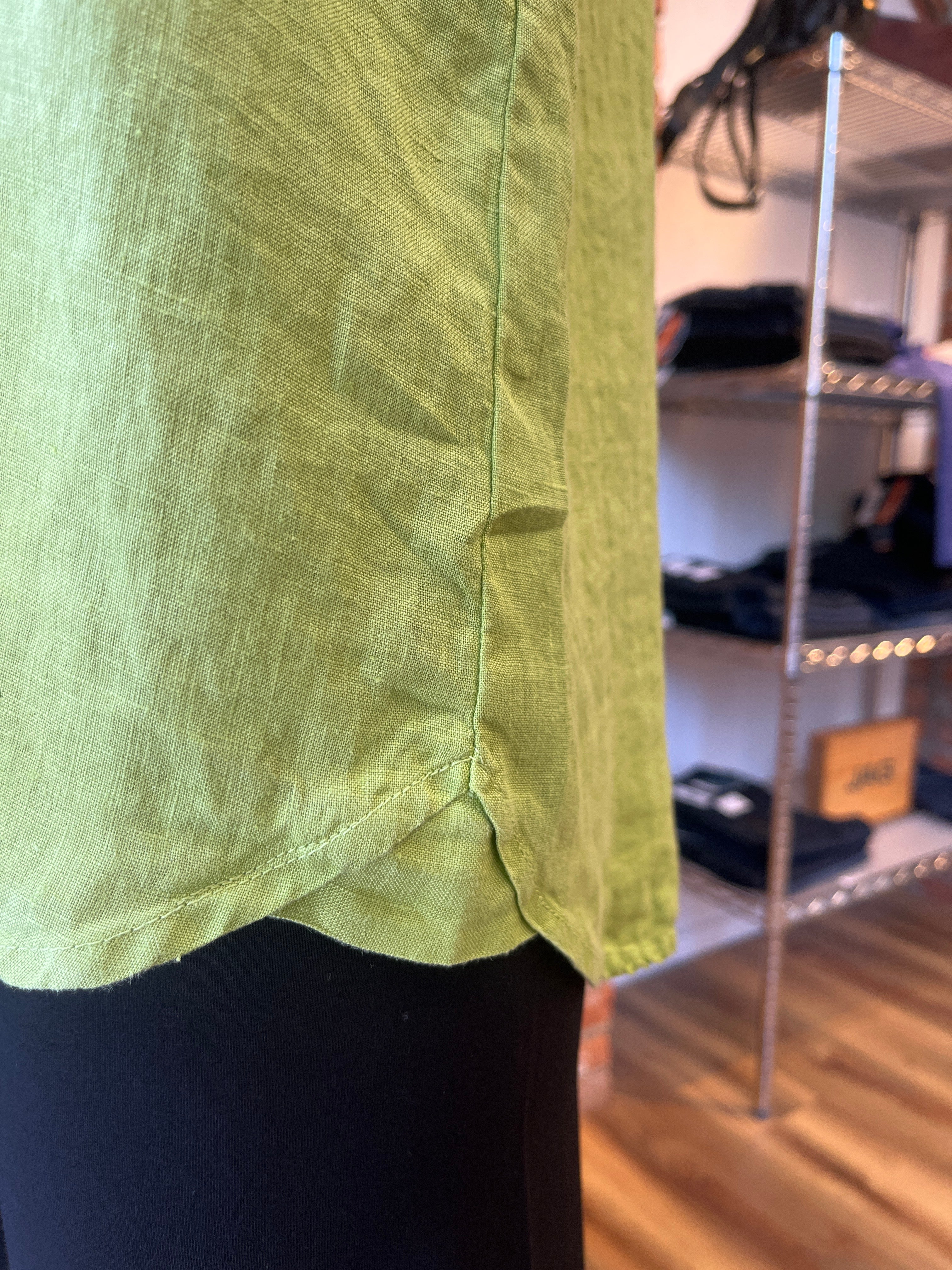 Camisa holgada de corte henley de lino y algodón con manga 3/4