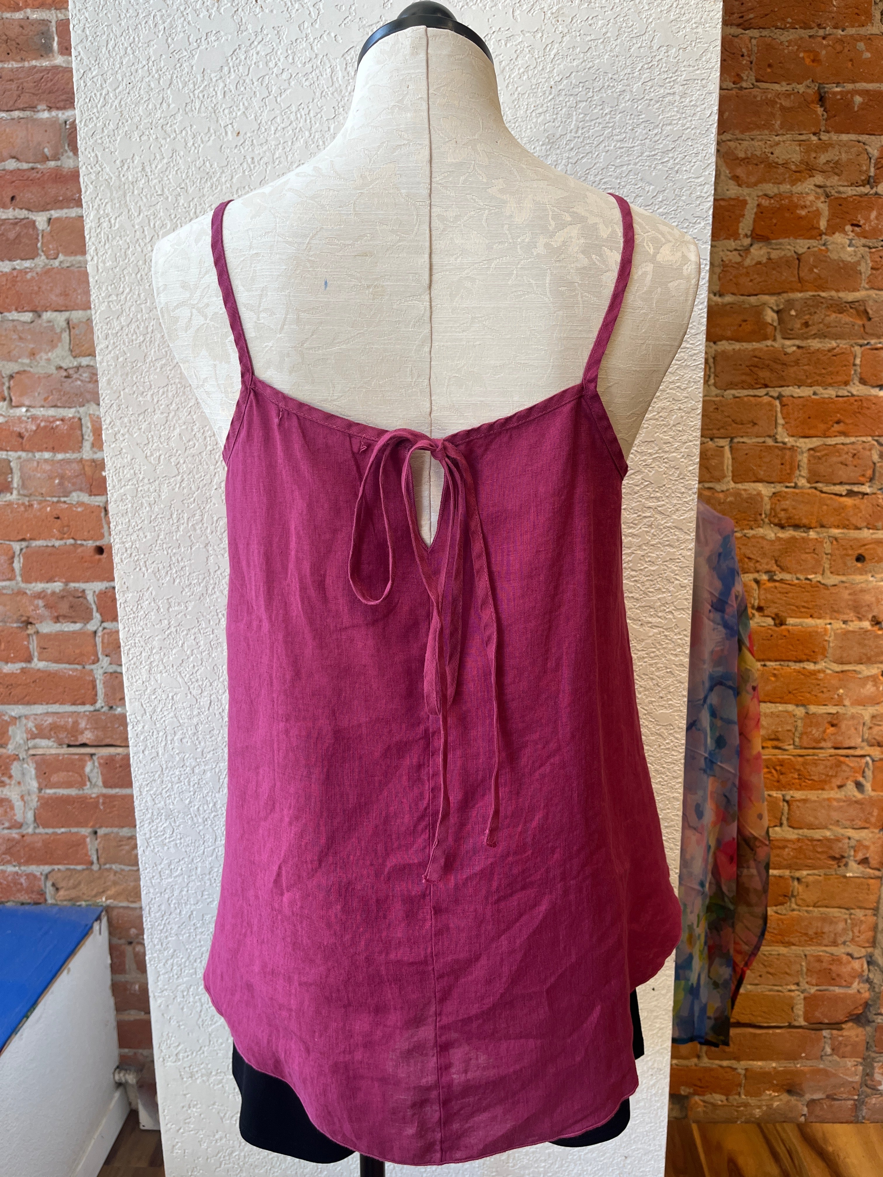 Camisa holgada de corte henley de lino y algodón con manga 3/4
