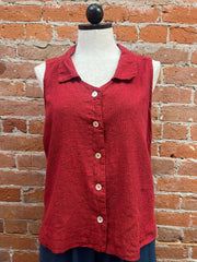 Camisa holgada de corte henley de lino y algodón con manga 3/4