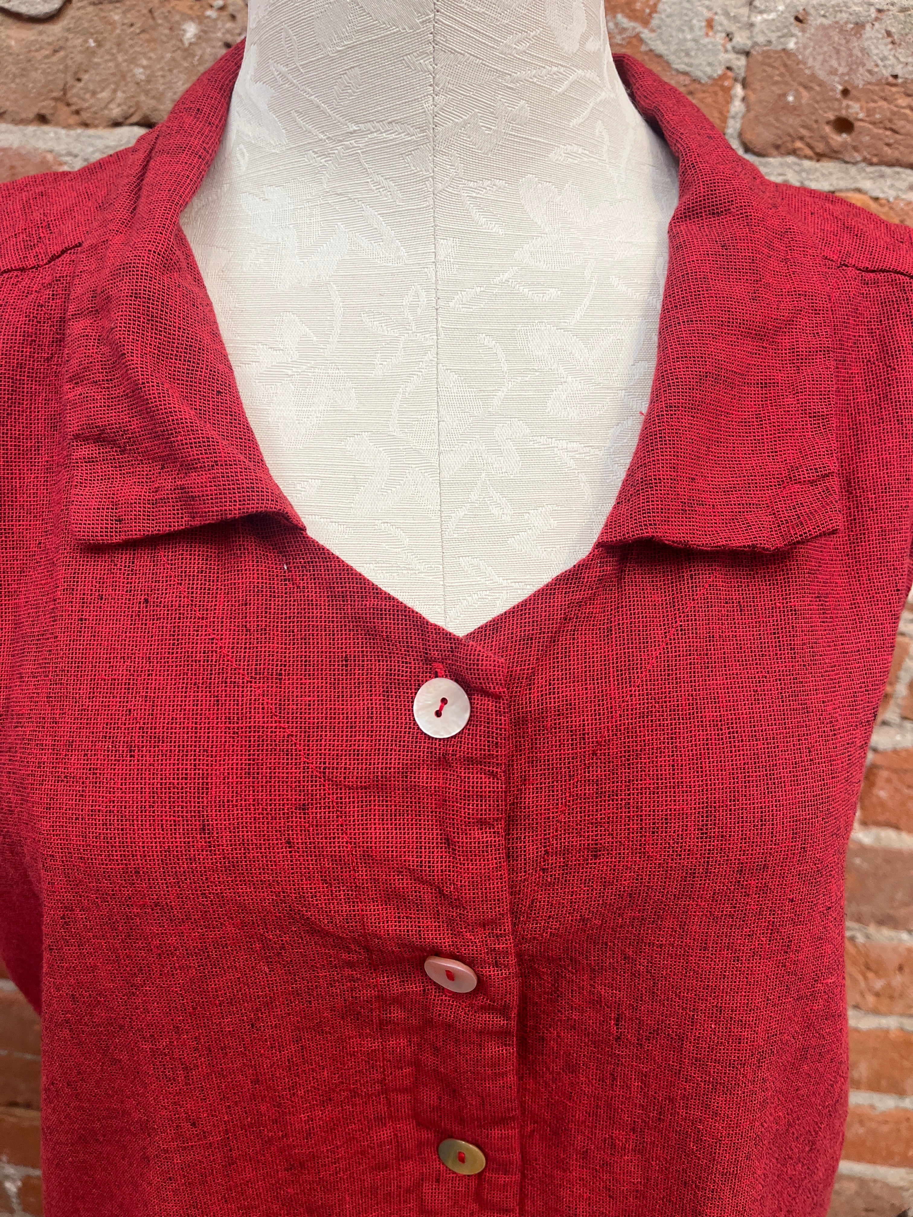 Camisa holgada de corte henley de lino y algodón con manga 3/4