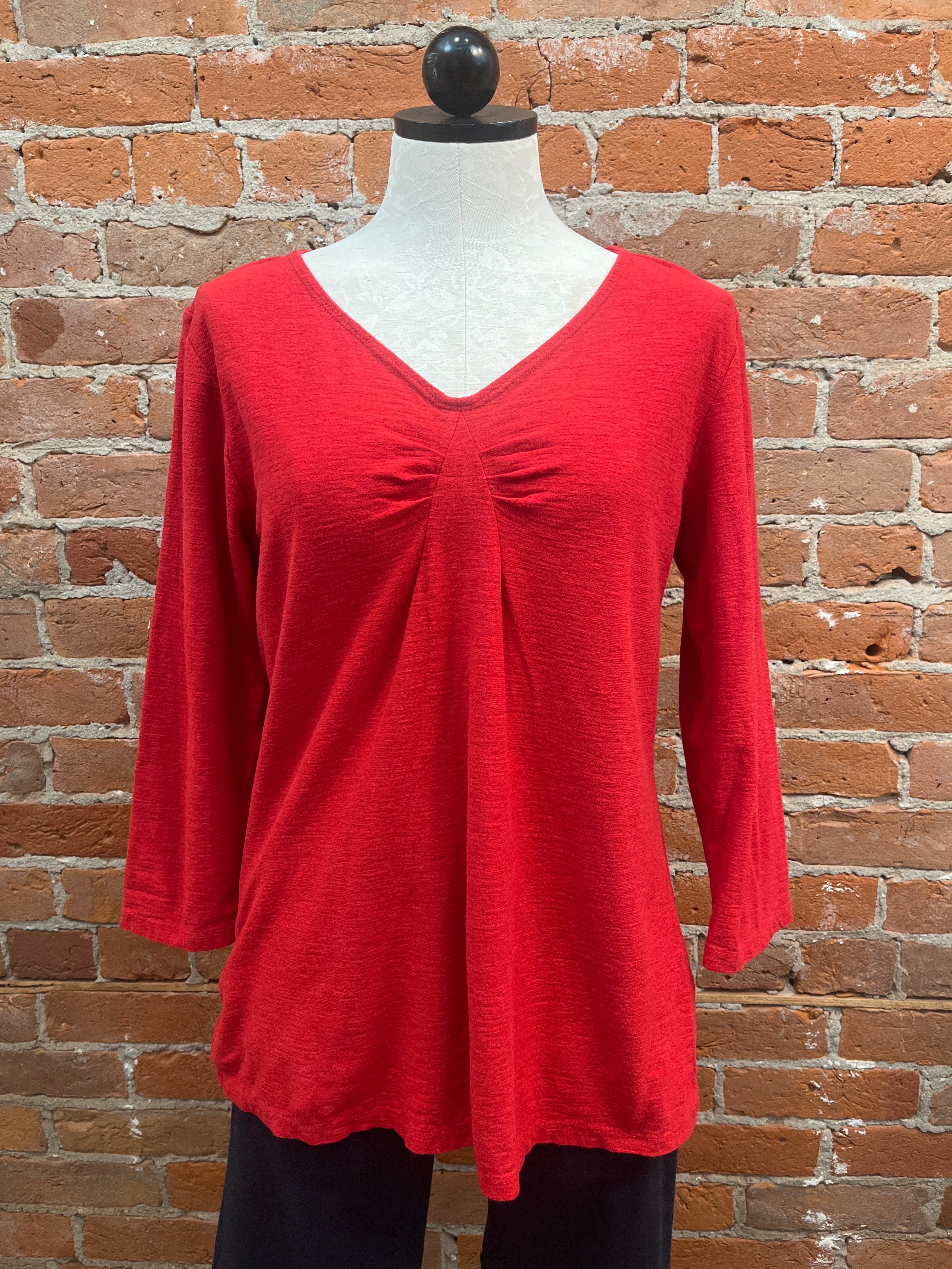 Cut Loose t-shirt, tuck-front 3/4 sleeve linen blend