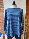 Cut Loose t-shirt, blue stripe linen blend aline 3/4 sleeve