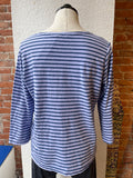 Cut Loose t-shirt, blue stripe linen blend 3/4 sleeve boat