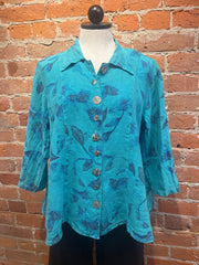 CMC shirt 8345, linen print Azure