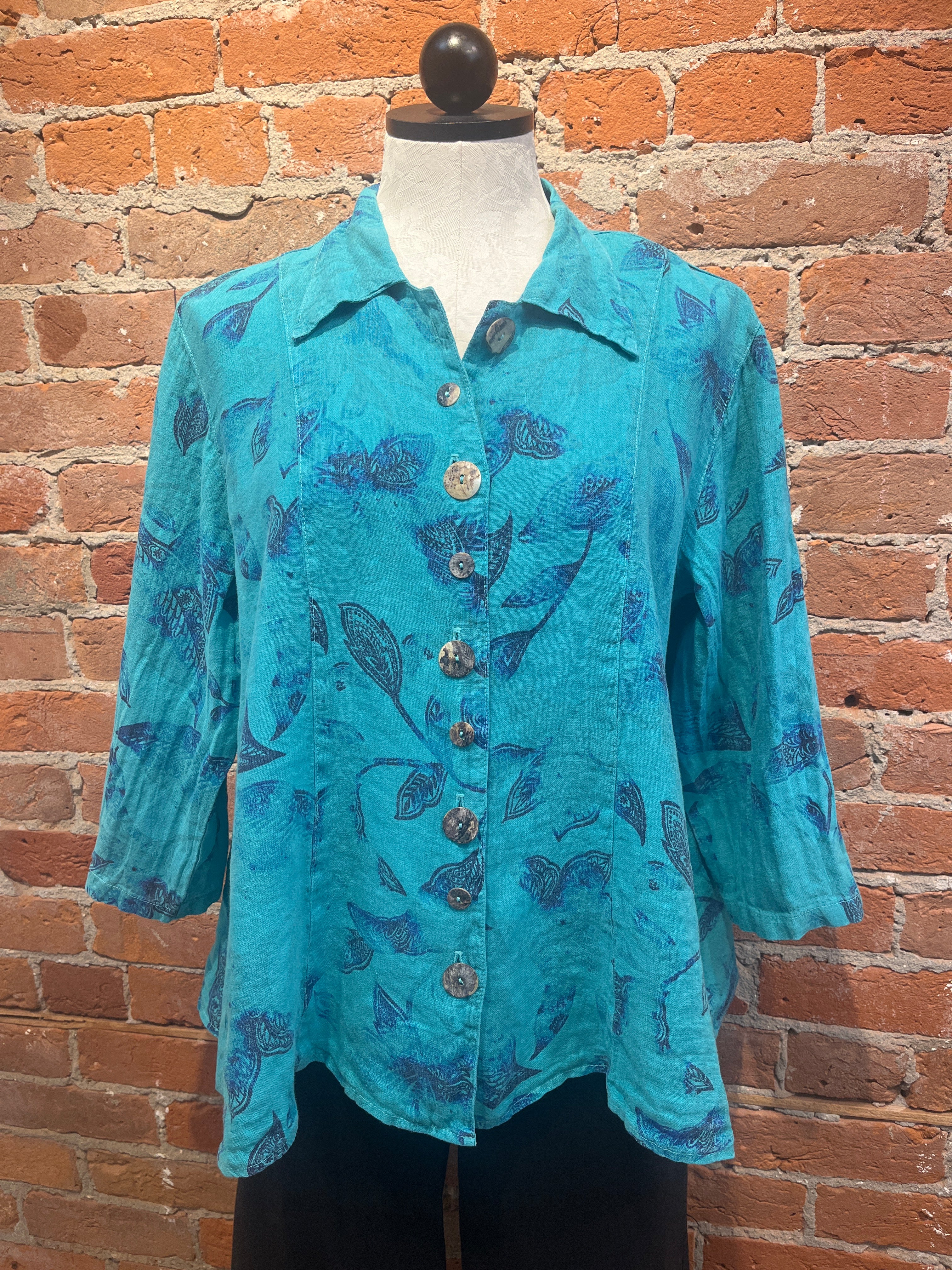 CMC shirt 8345, linen print Azure