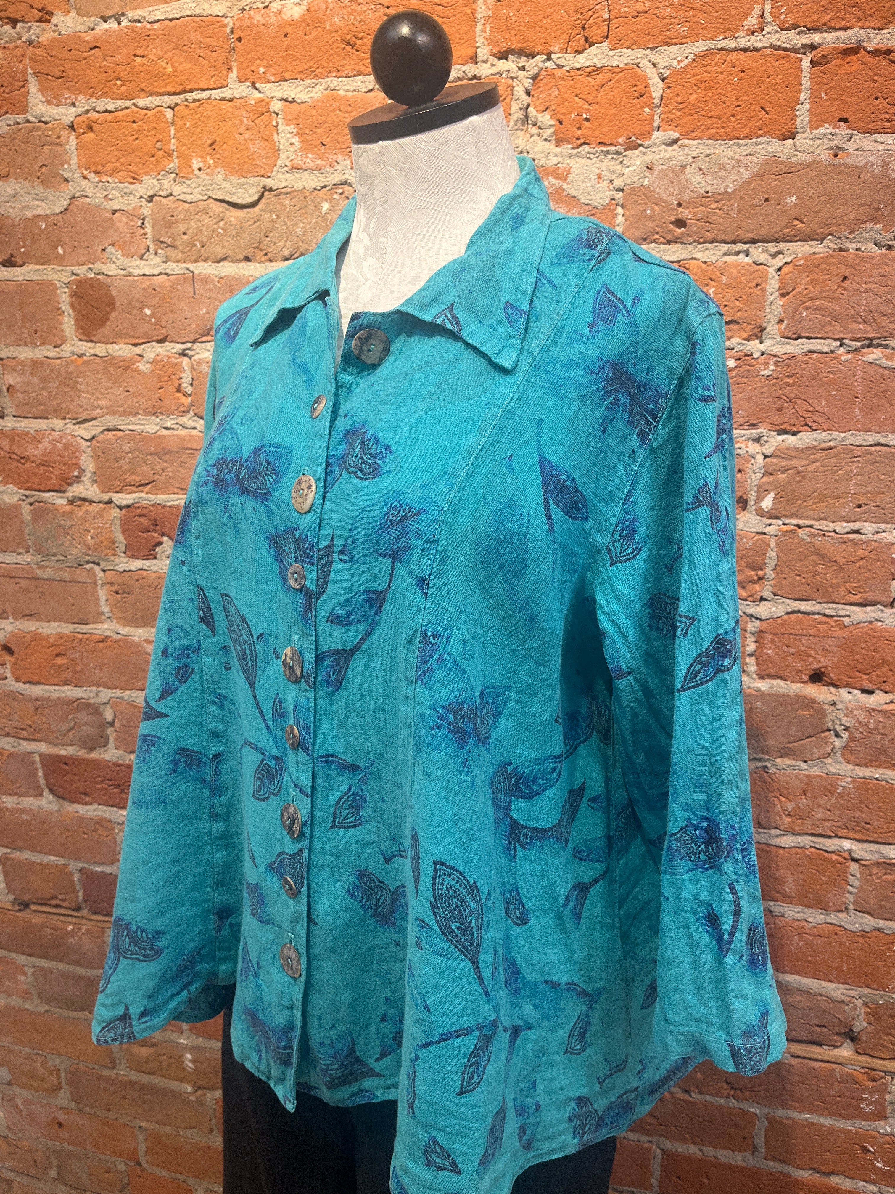 CMC shirt 8345, linen print Azure