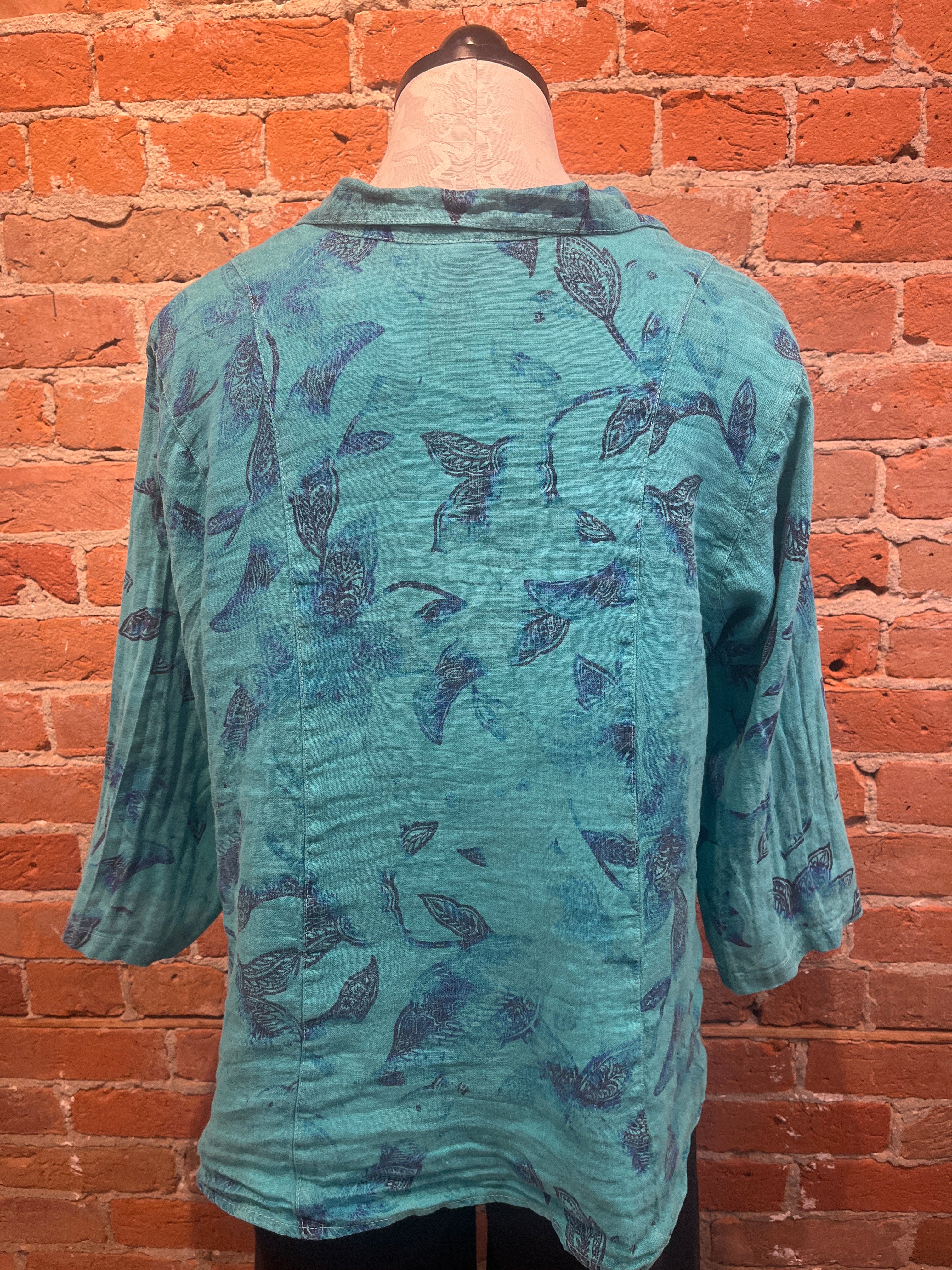 CMC shirt 8345, linen print Azure