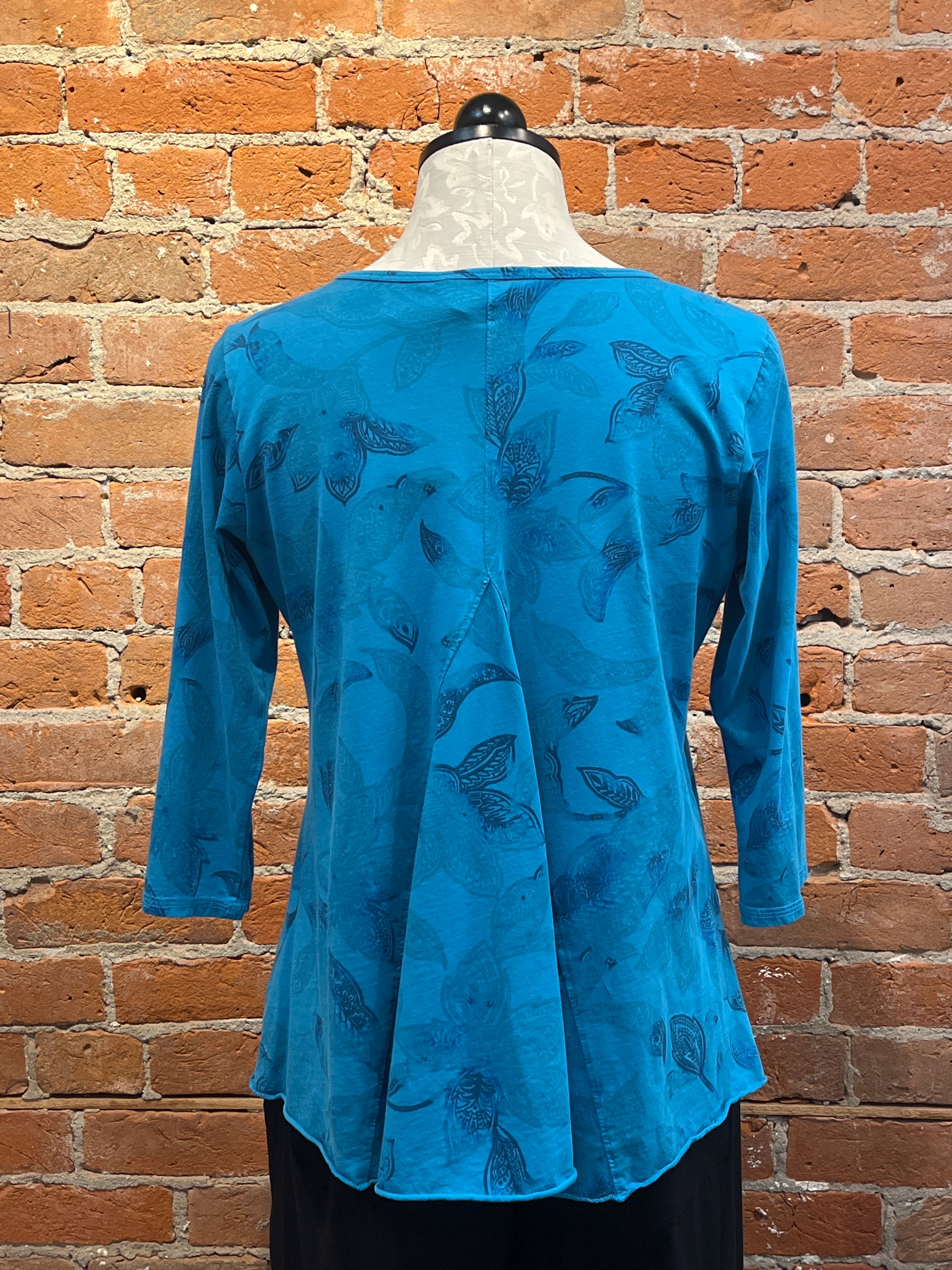 Prairie Cotton t-shirt 269, v-neck godet-back Methyl Blue