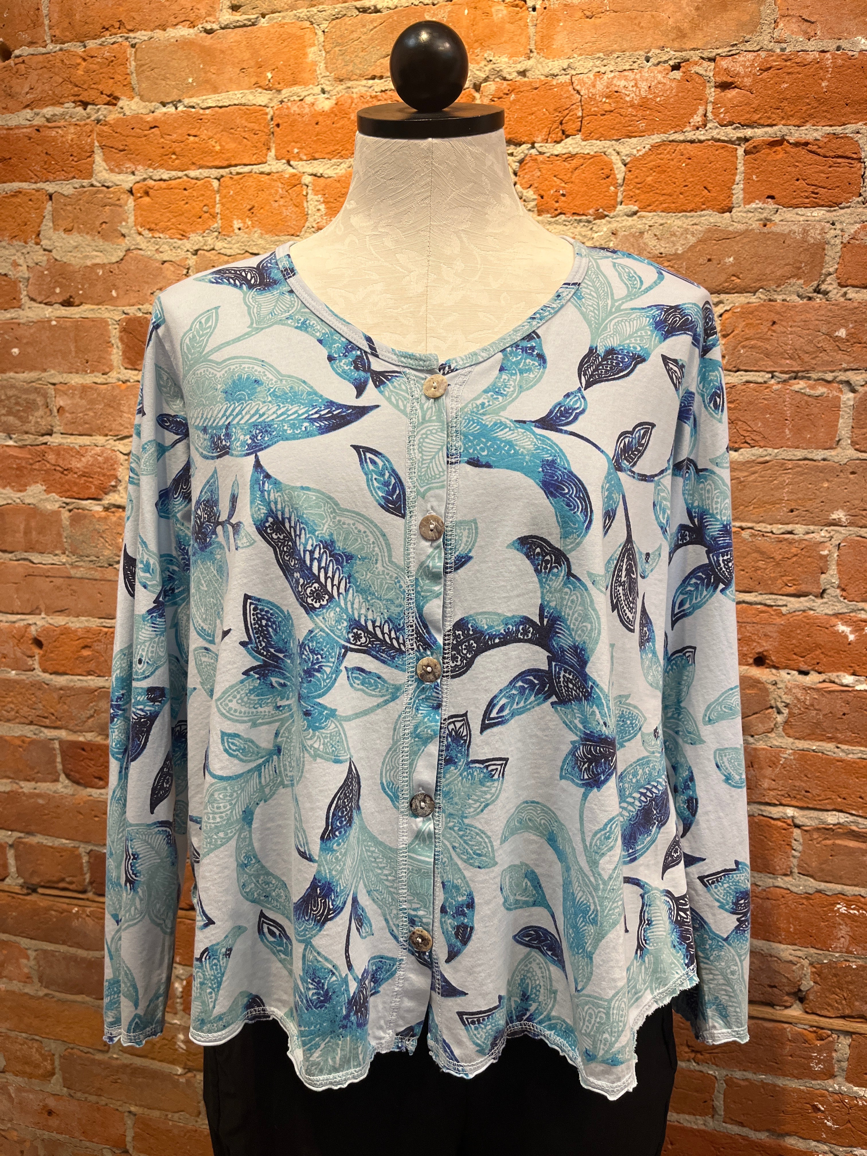 Prairie Cotton t-shirt 576, button-front Powder Blue