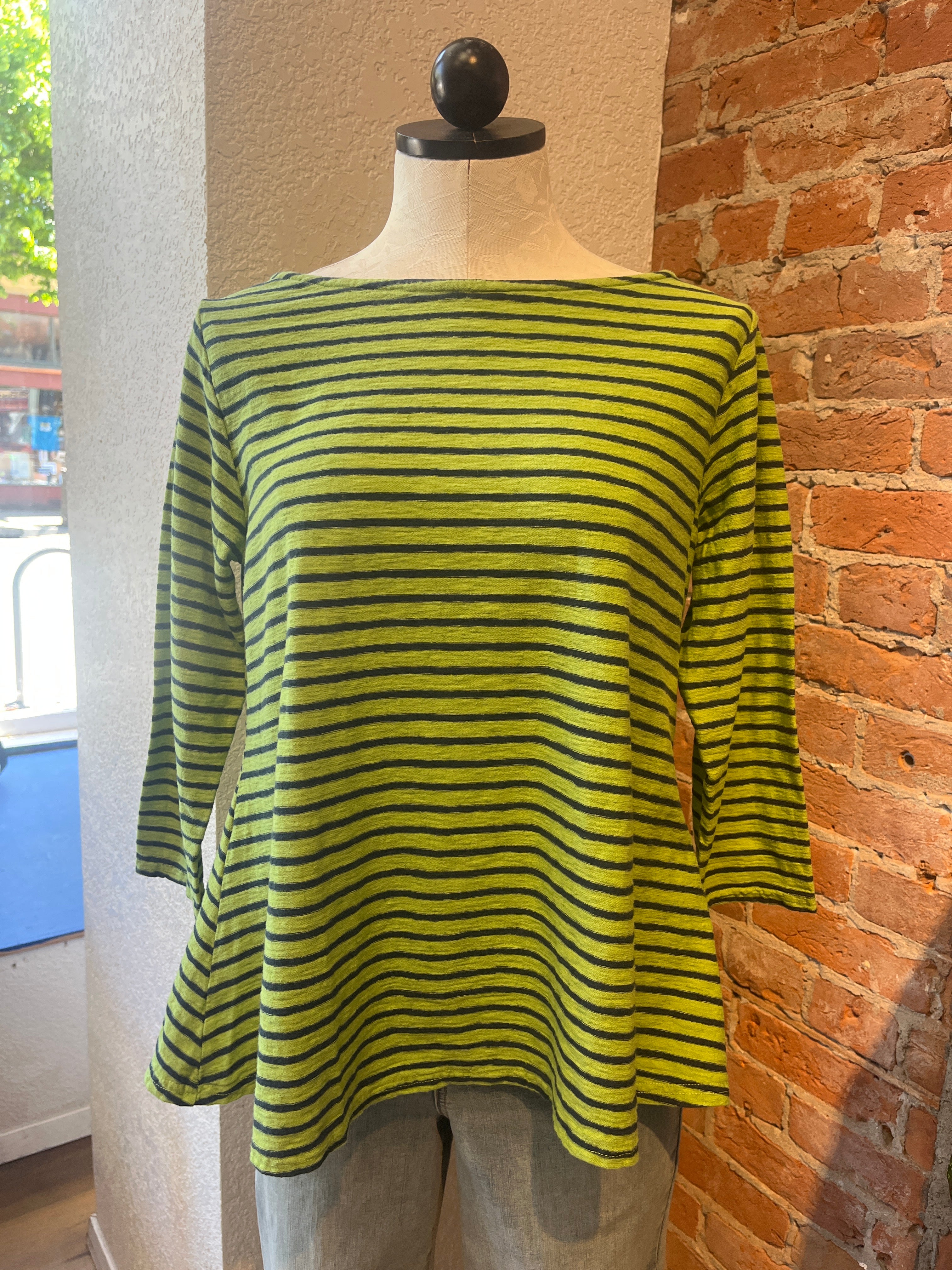 Cut Loose t-shirt, aline 3/4 sleeve boatneck stripe Verde