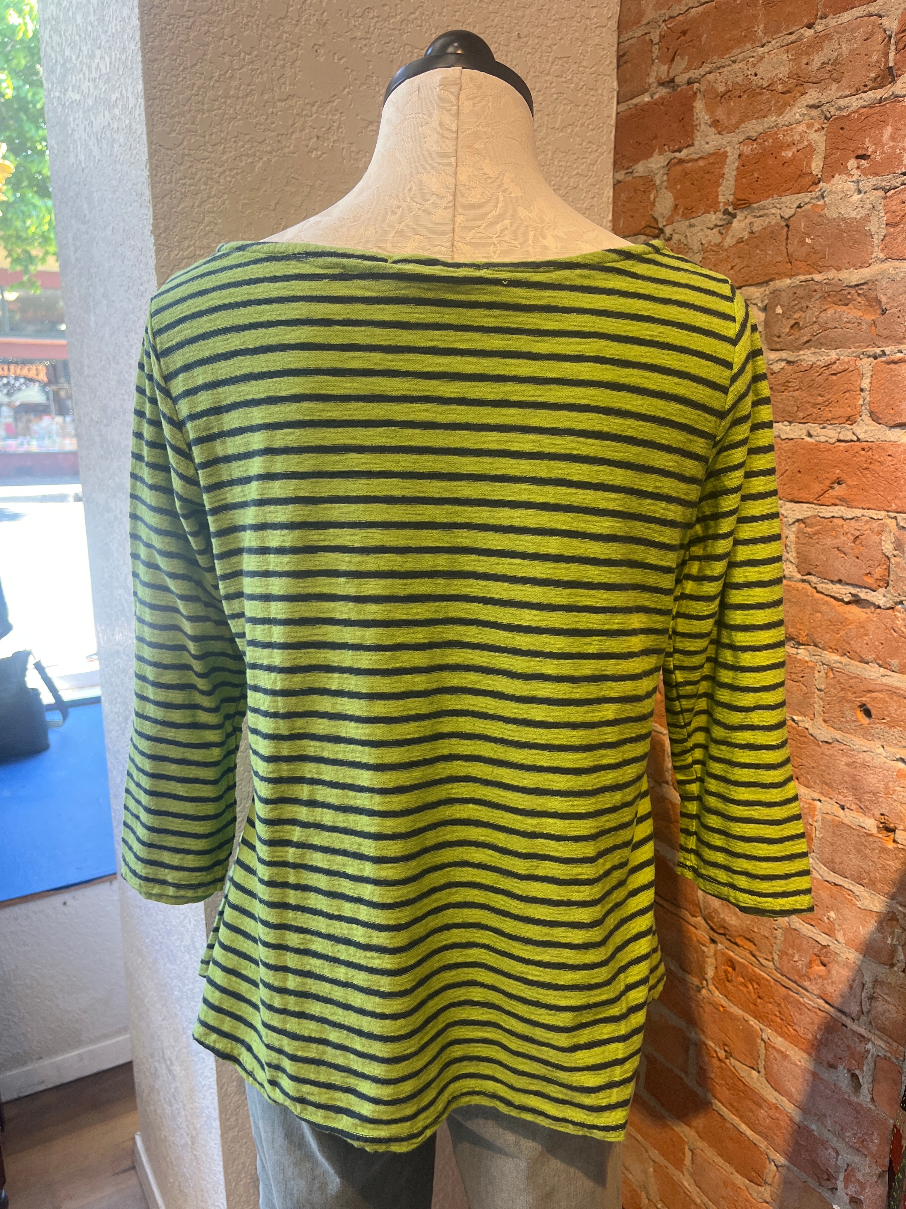 Cut Loose t-shirt, aline 3/4 sleeve boatneck stripe Verde