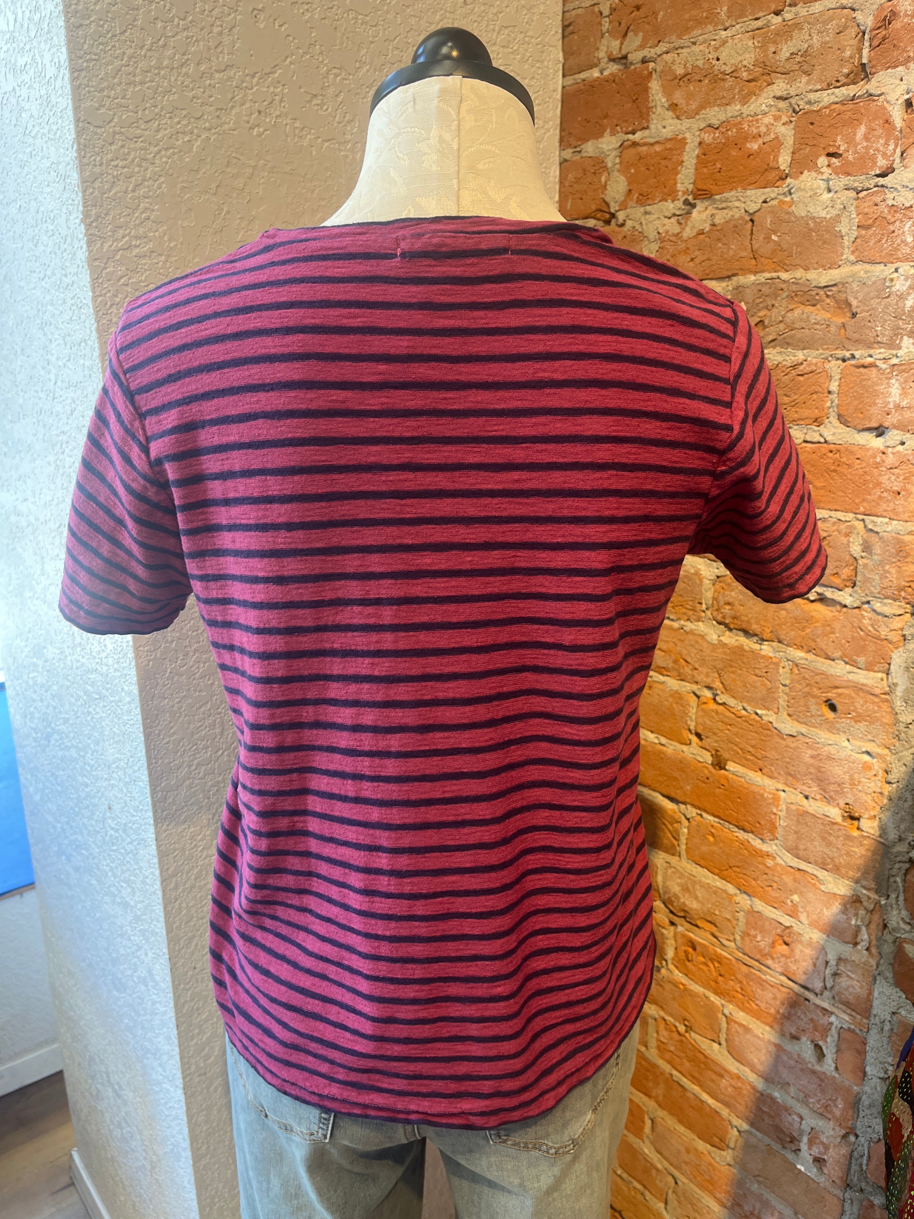 Cut Loose t-shirt, short sleeve crop Rhubarb Navy Stripe