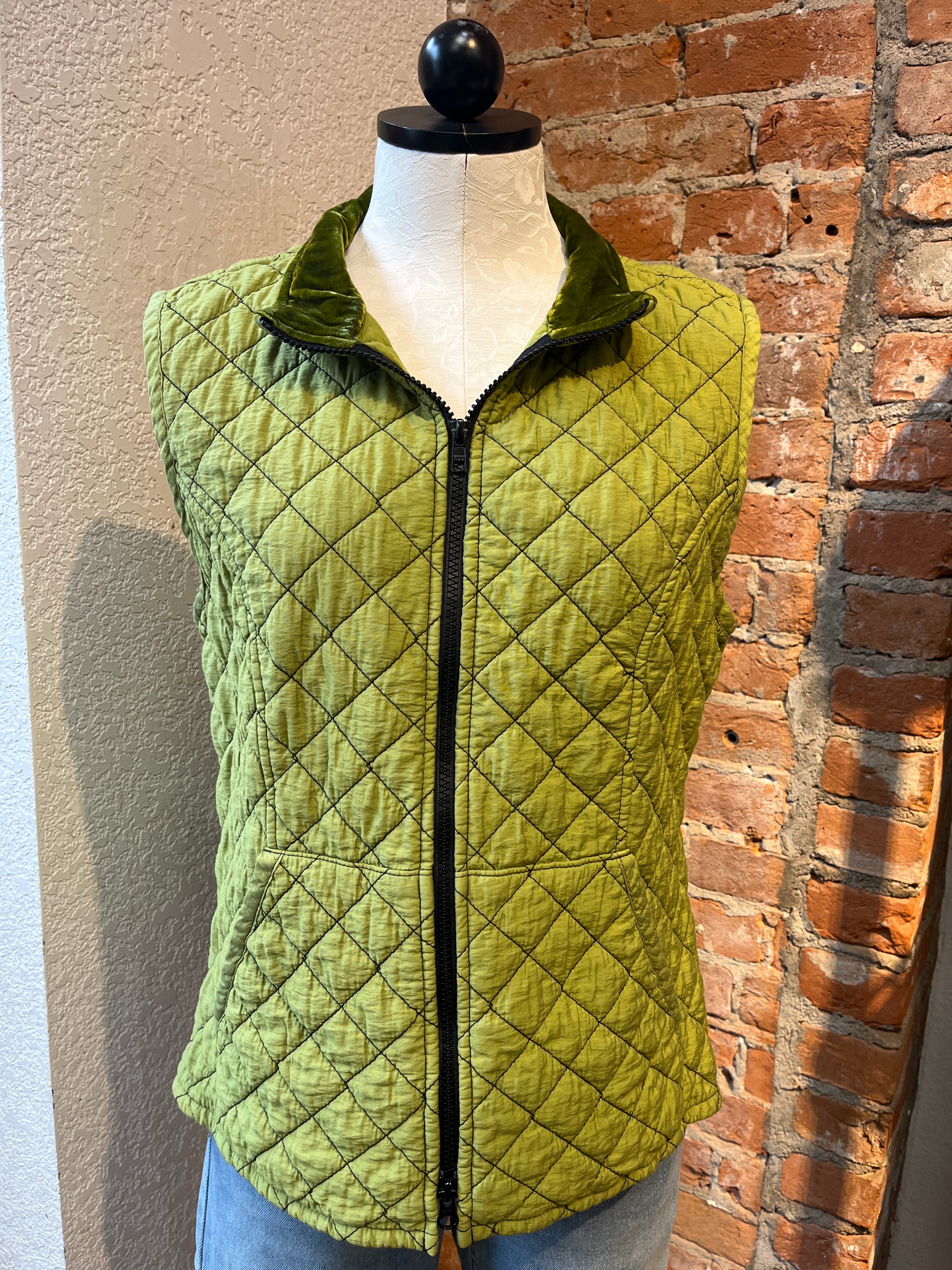 Cut Loose vest, quilted velvet trim