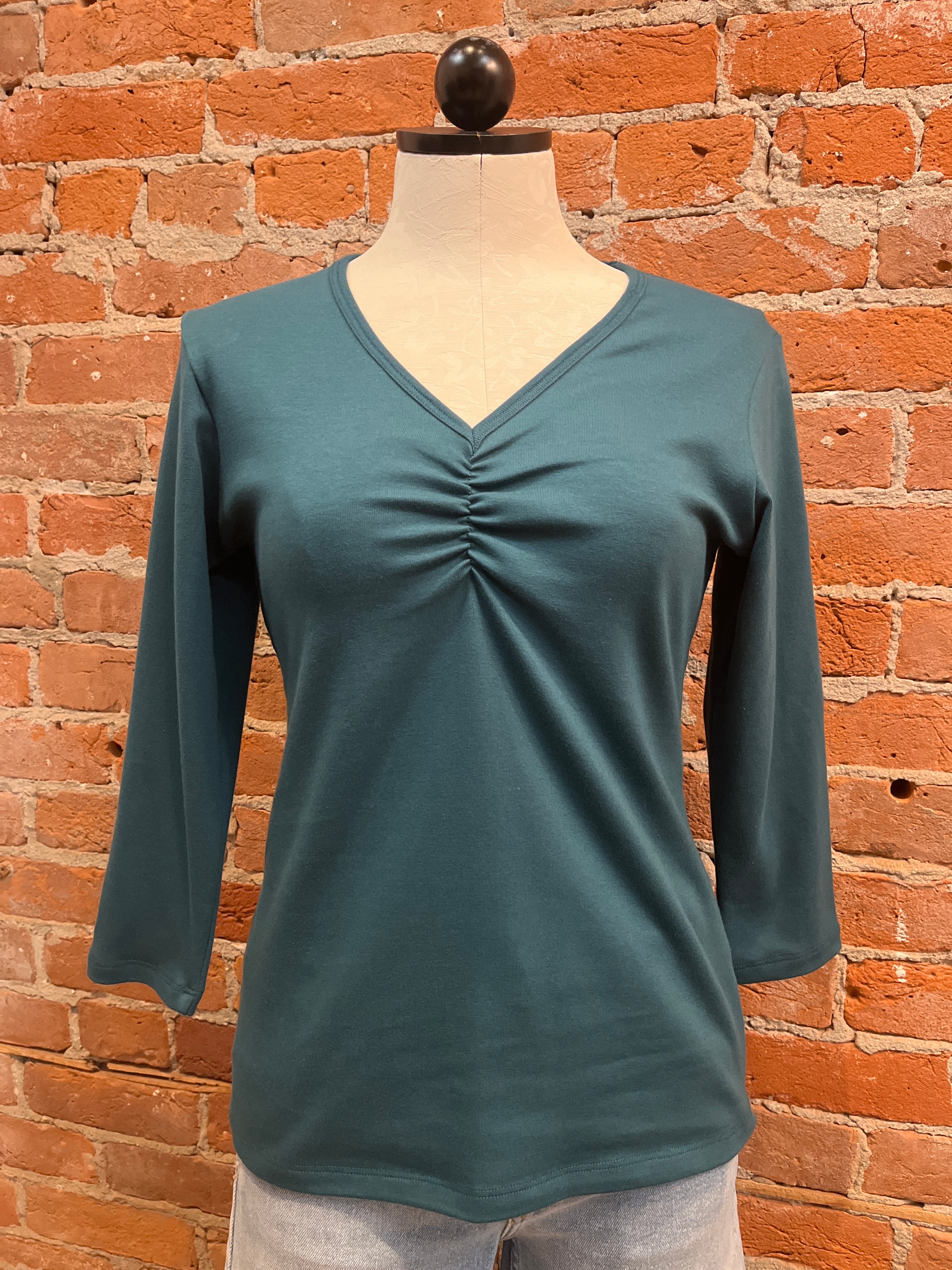 Necessitees t-shirt, shirred v-neck 3/4-sleeve (3 colors)