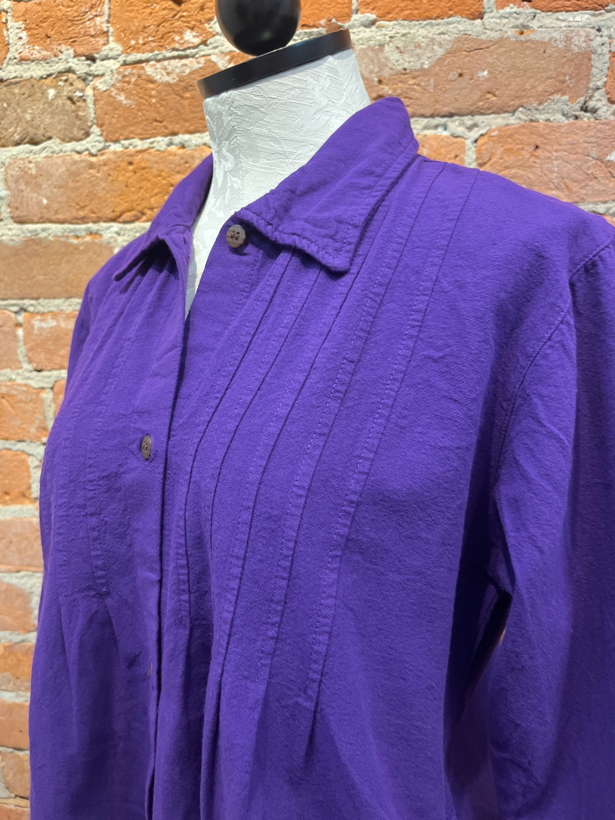 Maya Jones shirt 0032, pintuck button front Purple