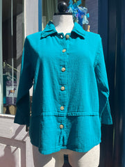 Maya Jones shirt 0052, 3/4 sleeve button front Jade