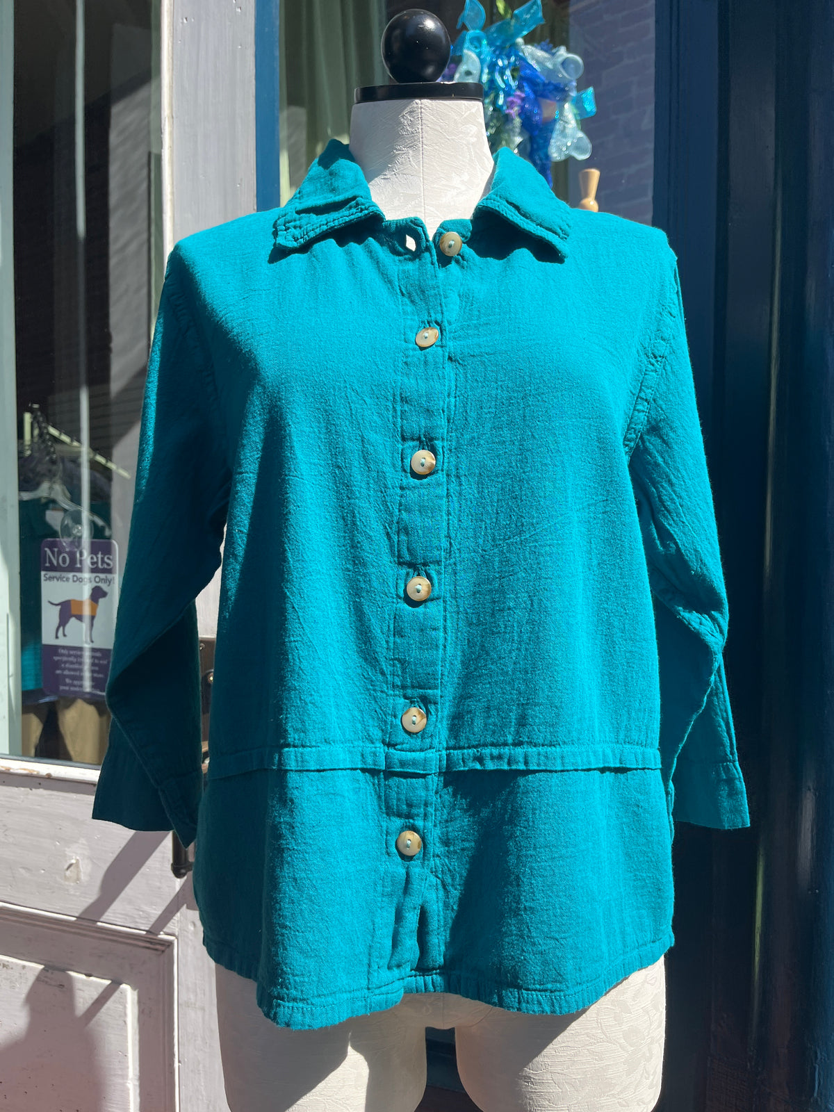Maya Jones shirt 0052, 3/4 sleeve button front Jade